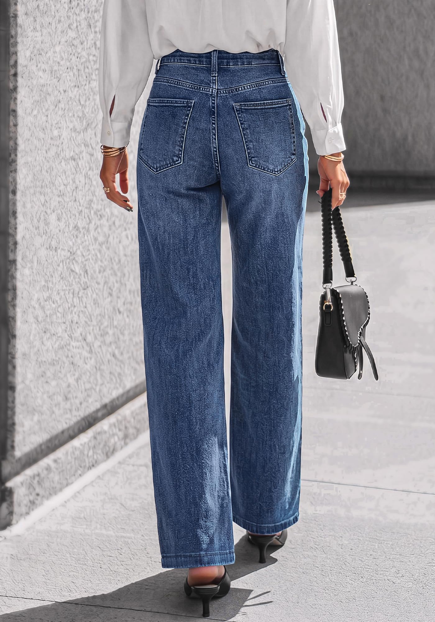 BTFBM Front Seam Stretchy Wide Straight Leg Jeans for Women Trendy Boyfriend Baggy Denim Jeans, High Waisted Palazzo Pants, 5-Pocket, Relaxed Fit, Full Length, Casual Bottoms, Fall Outfits