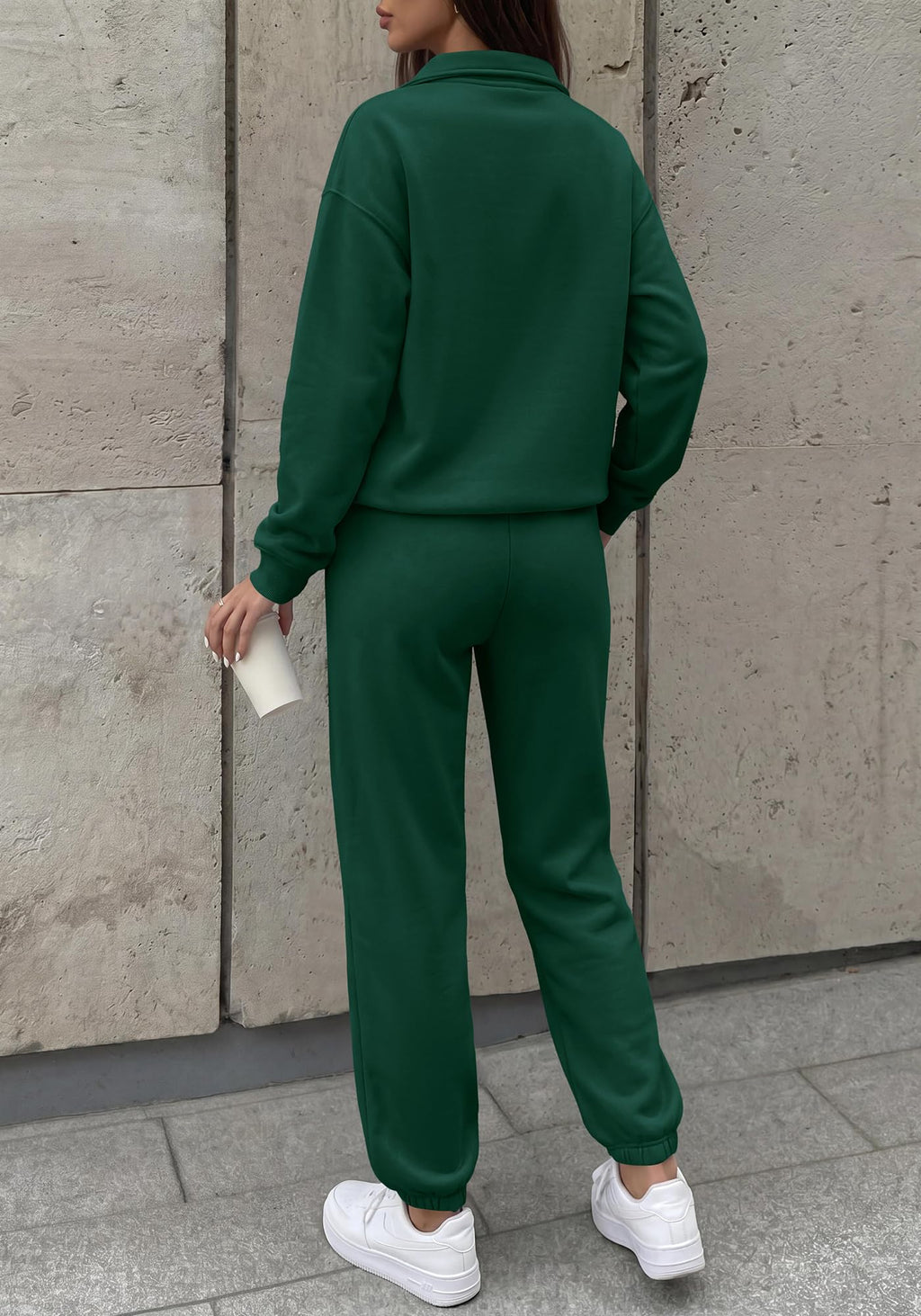 BTFBM Womens 2 Piece Outfits Sweatsuit Fleece Lounge Sets Quarter Zip Pullover Sweatshirt,Baggy Jogger Sweatpants,Fall Fashion Clothing,Airport Travel Matching Sweat Set