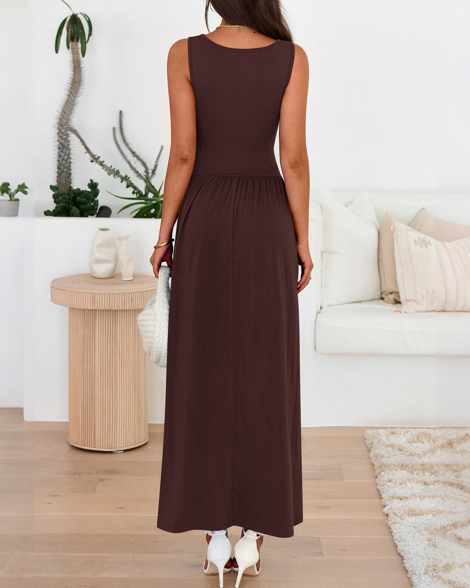 BTFBM Summer Maxi Dresses for Women Spring Sleeveless Casual Ruched High Waisted Long Sundress Flowy Beach Dress