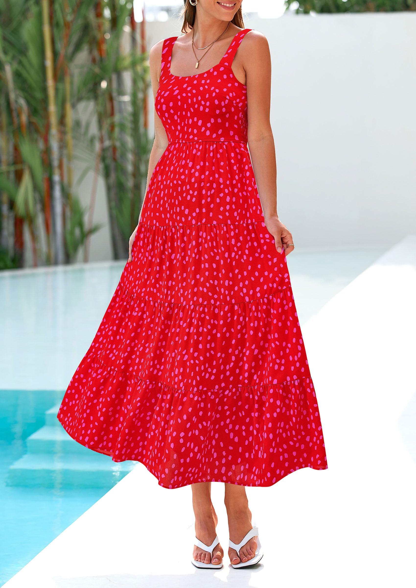 PRETTYGARDEN Women's Summer Floral Maxi Dress Sleeveless Smocked Ruffle Long Flowy Beach Vacation Boho Sundresses