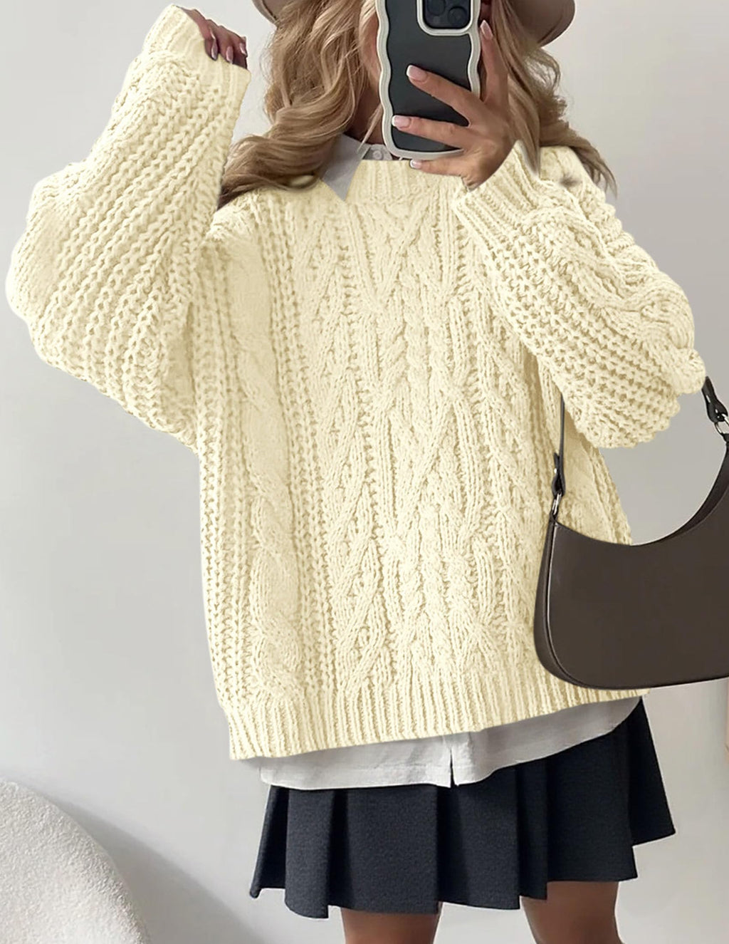 PRETTYGARDEN Women's Oversized Fall Sweaters Casual Long Sleeve Crewneck Chunky Cable Knit Pullover Tops Winter Clothes