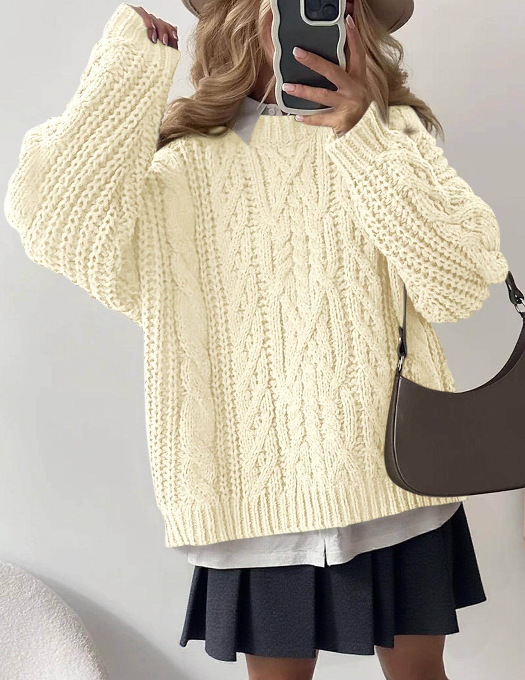 PRETTYGARDEN Women's Oversized Fall Sweaters Casual Long Sleeve Crewneck Chunky Cable Knit Pullover Tops Winter Clothes