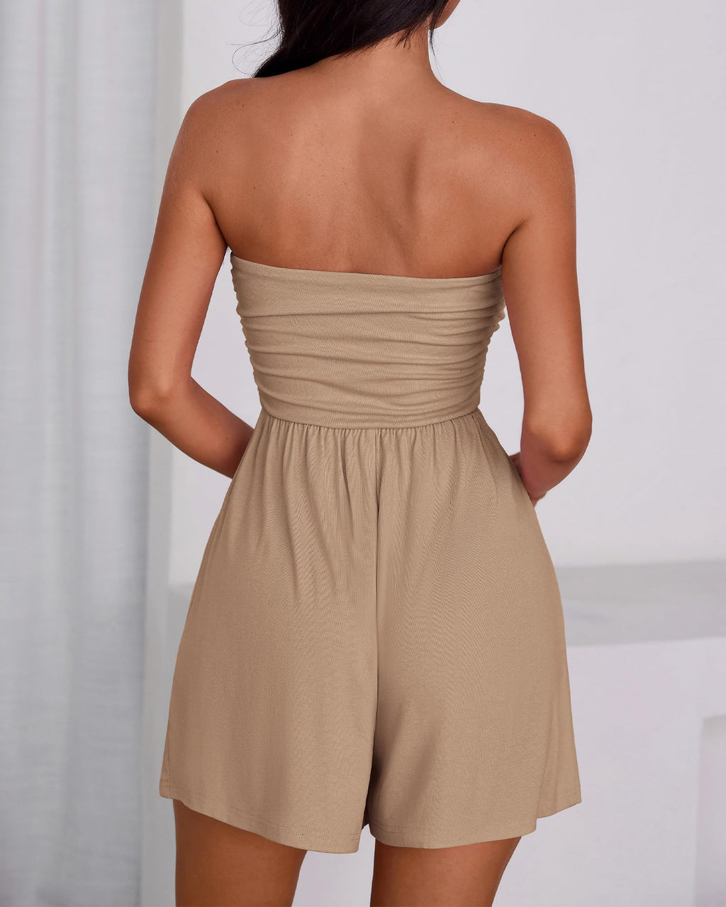 BTFBM Womens Romper Spring Summer Strapless Tube Tops Beach Vacation Clothes Boho Loose Shorts Jumpsuits Pockets