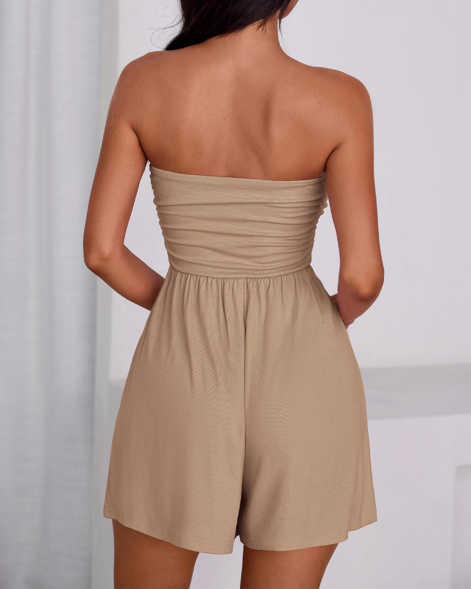 BTFBM Womens Romper Spring Summer Strapless Tube Tops Beach Vacation Clothes Boho Loose Shorts Jumpsuits Pockets