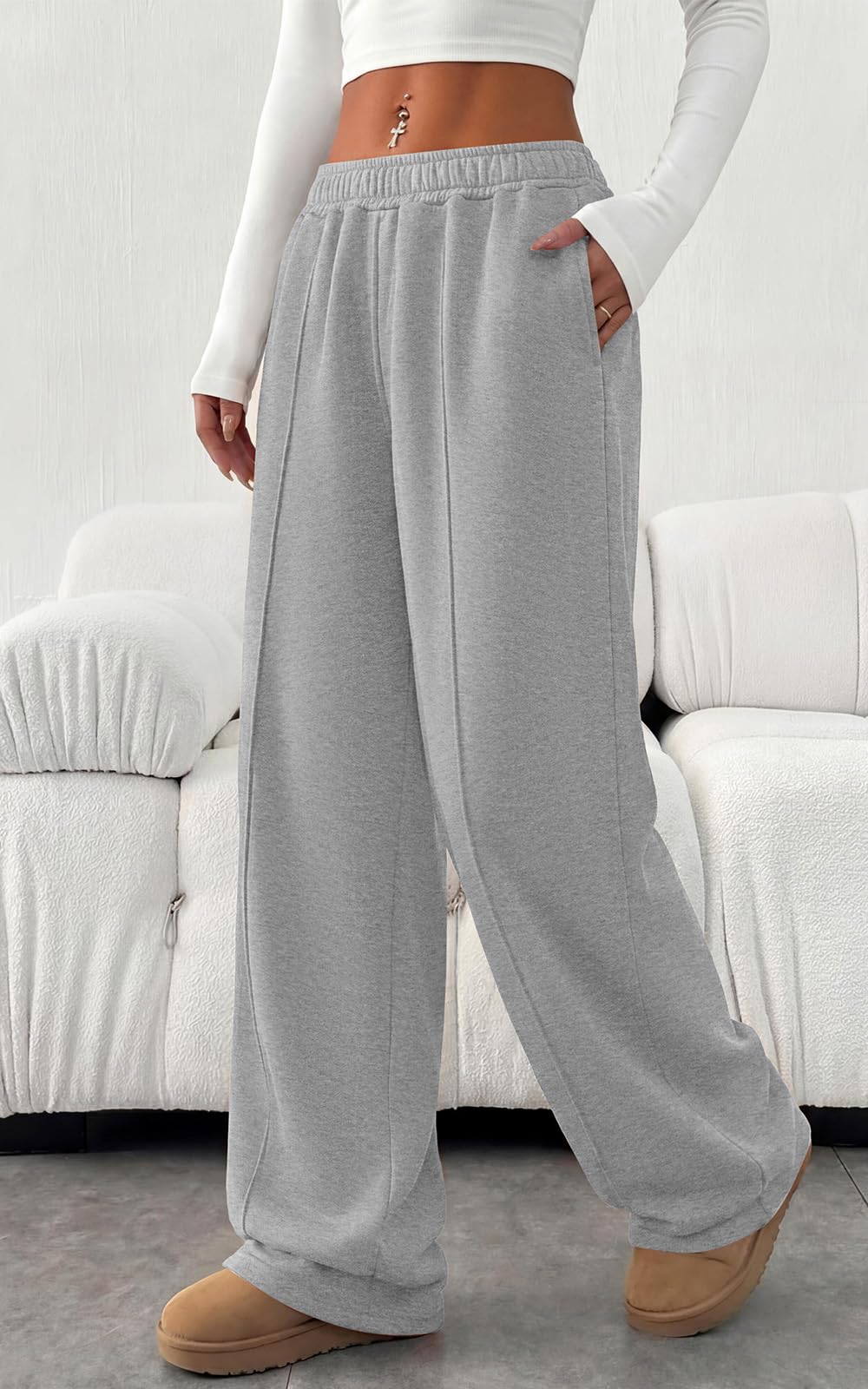 PRETTYGARDEN Fall Womens Sweatpants Baggy Wide Leg Pants with Pockets | Elastic Waist Loose Lounge Pants for Women, Tailored Soft Cotton Sweatpants Women, Fashion Y2k Outfits, Jogger Sweatpant