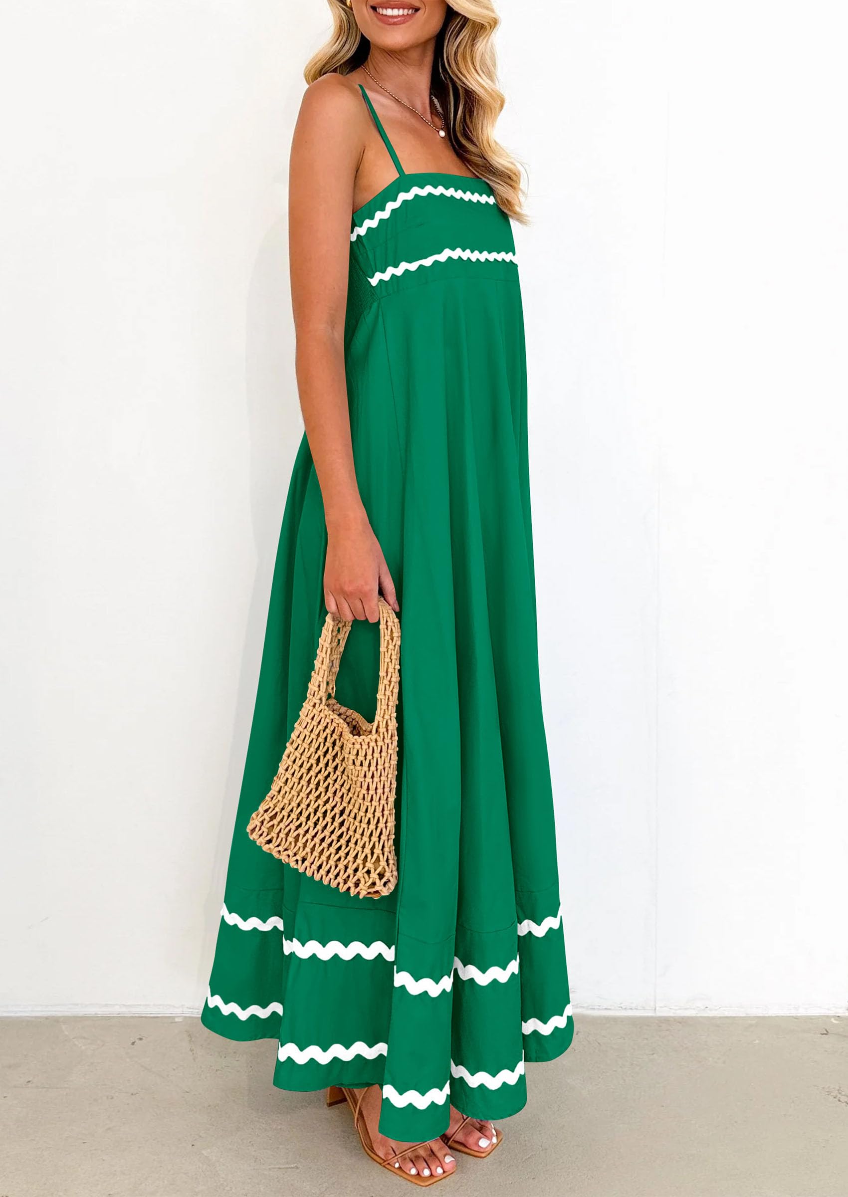 PRETTYGARDEN Women's Summer Flowy Maxi Dress Casual Sleeveless Spaghetti Strap Ruffle Beach Long Dresses