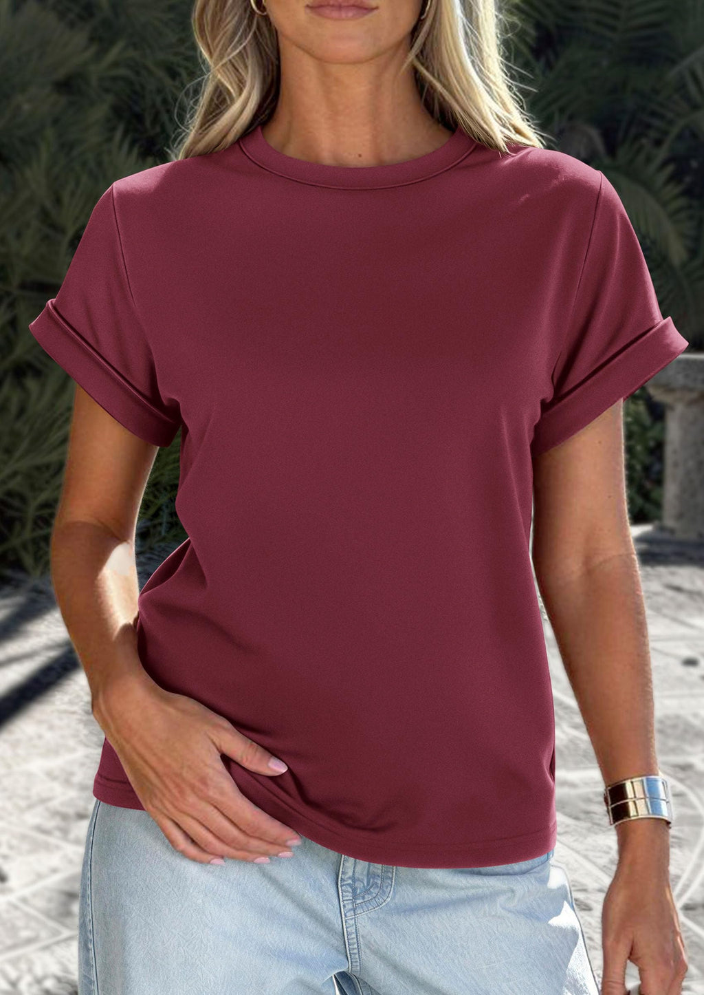 PRETTYGARDEN Womens Summer Tops Spring Casual Rolled Short Sleeve Basic Tees Crew Neck Work Shirts Fashion Clothing