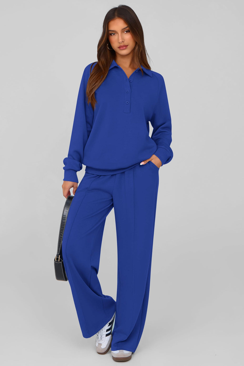 PRETTYGARDEN Women Fall 2 Piece Outfits Sweatsuits Lounge Sets Quarter Button Long Sleeve Sweatshirt, Wide Leg Sweat Pants, Casual 2 Piece Sets Tracksuit, Airport Travel Outfits for Women
