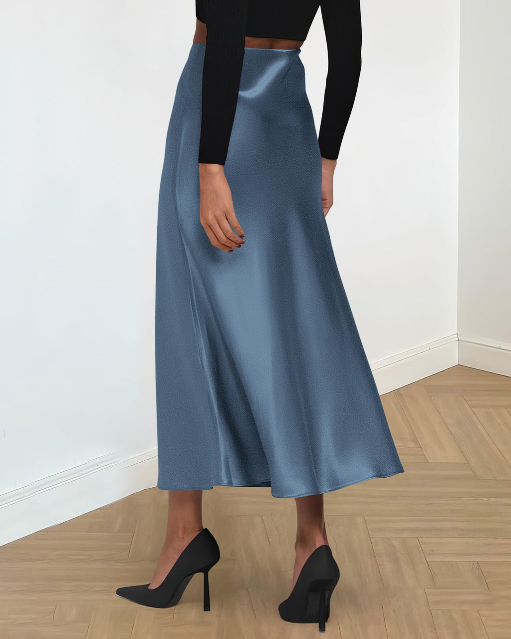 BTFBM Summer Womens Skirts Silk Elegant High Waist Flowy Long Satin A-Line Midi Skirt Cocktail Wedding Party