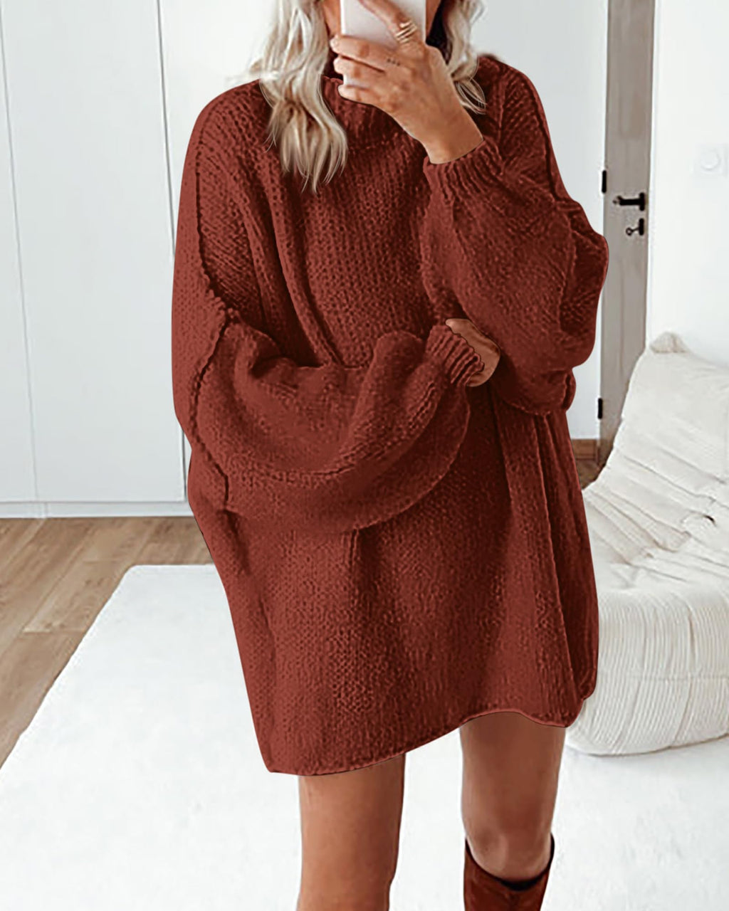 BTFBM Sweaters for Women Fall Long Sleeve Mock Neck Cable Knit Oversized Sweater Pullover Tops Thick Winter Clothes