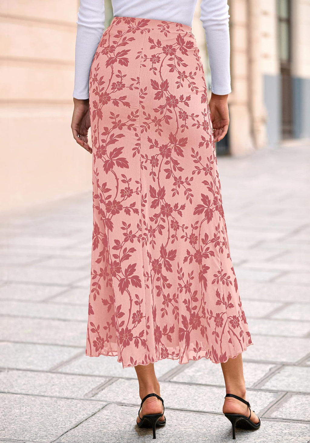BTFBM Womens Floral Mesh Maxi Skirt Spring Summer Elastic High Waisted Boho Elegant Mermaid Long Skirts for Women