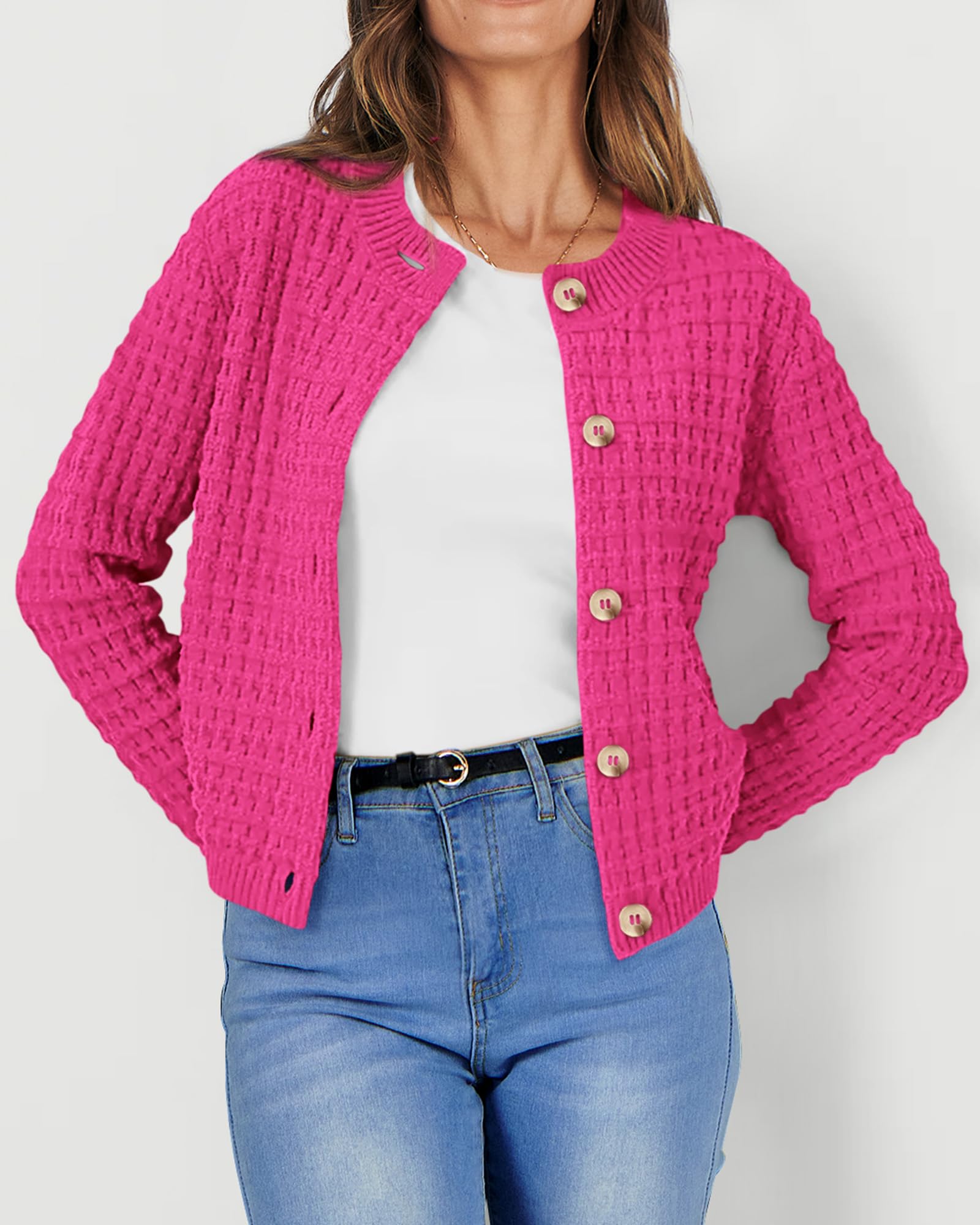 PRETTYGARDEN Women's Knit Cardigan Sweaters Casual Long Sleeve Open Front Button Down Trendy Jackets Outerwear
