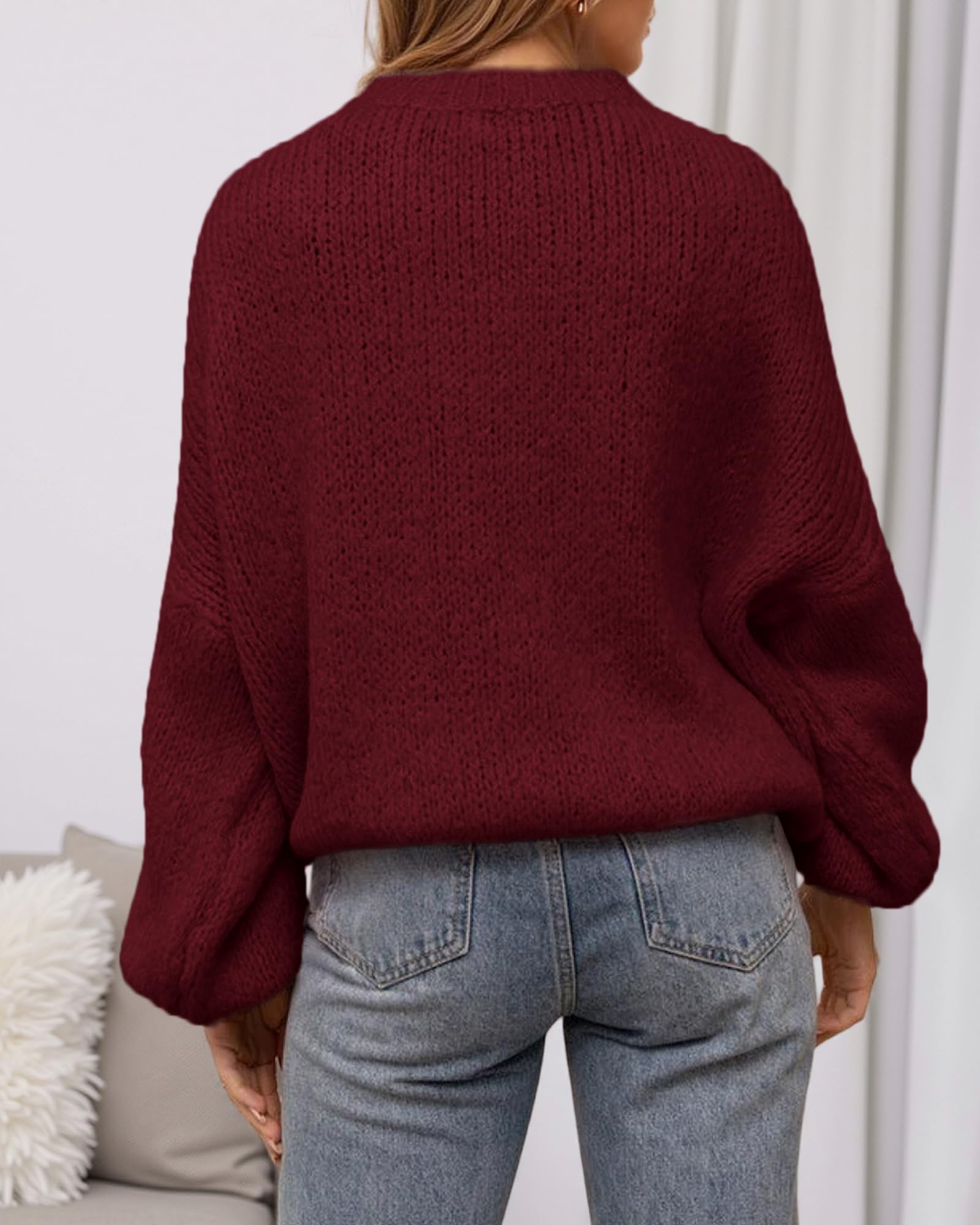 BTFBM Sweaters for Women Fall Crew Neck Lantern Long Sleeve Oversized Sweater Casual Knit Winter Pullover Tops