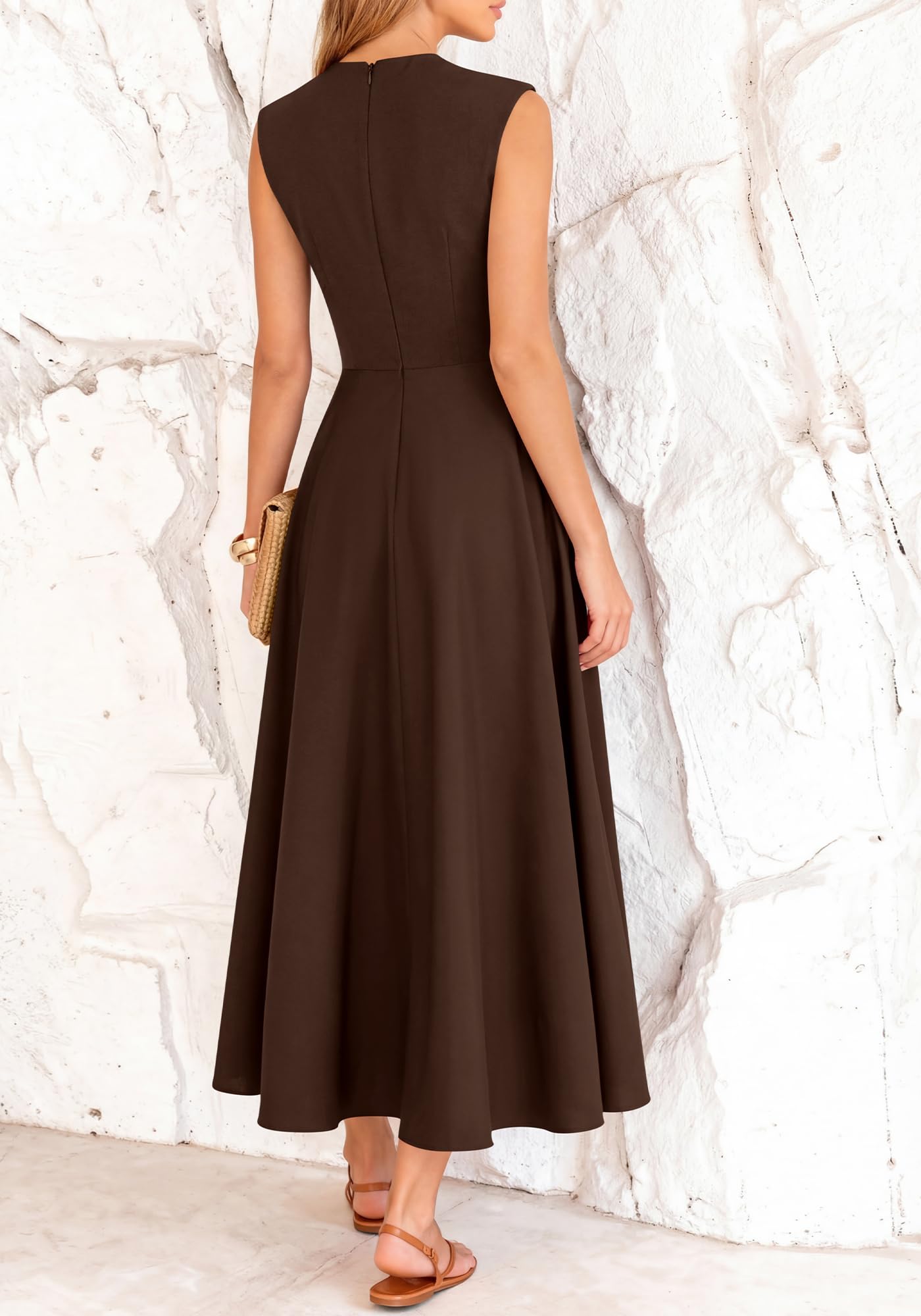 BTFBM Summer Dresses for Women Mock Neck Sleeveless High Waist Flowy Aline Maxi Spring Wedding Guest Dress Cocktail