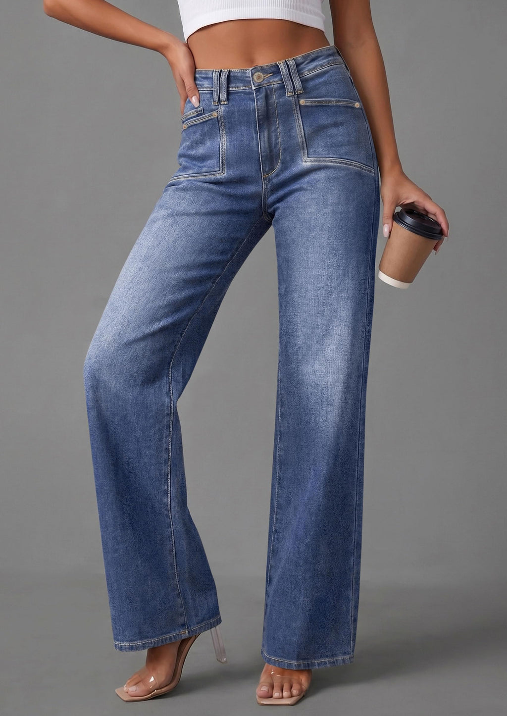 PRETTYGARDEN High Waisted Wide Leg Jeans for Women 2026 Trendy | Classic Straight Baggy Fit, Stretchy Denim Pants with Pockets, Casual Daily Work Going Out, All Season Wear