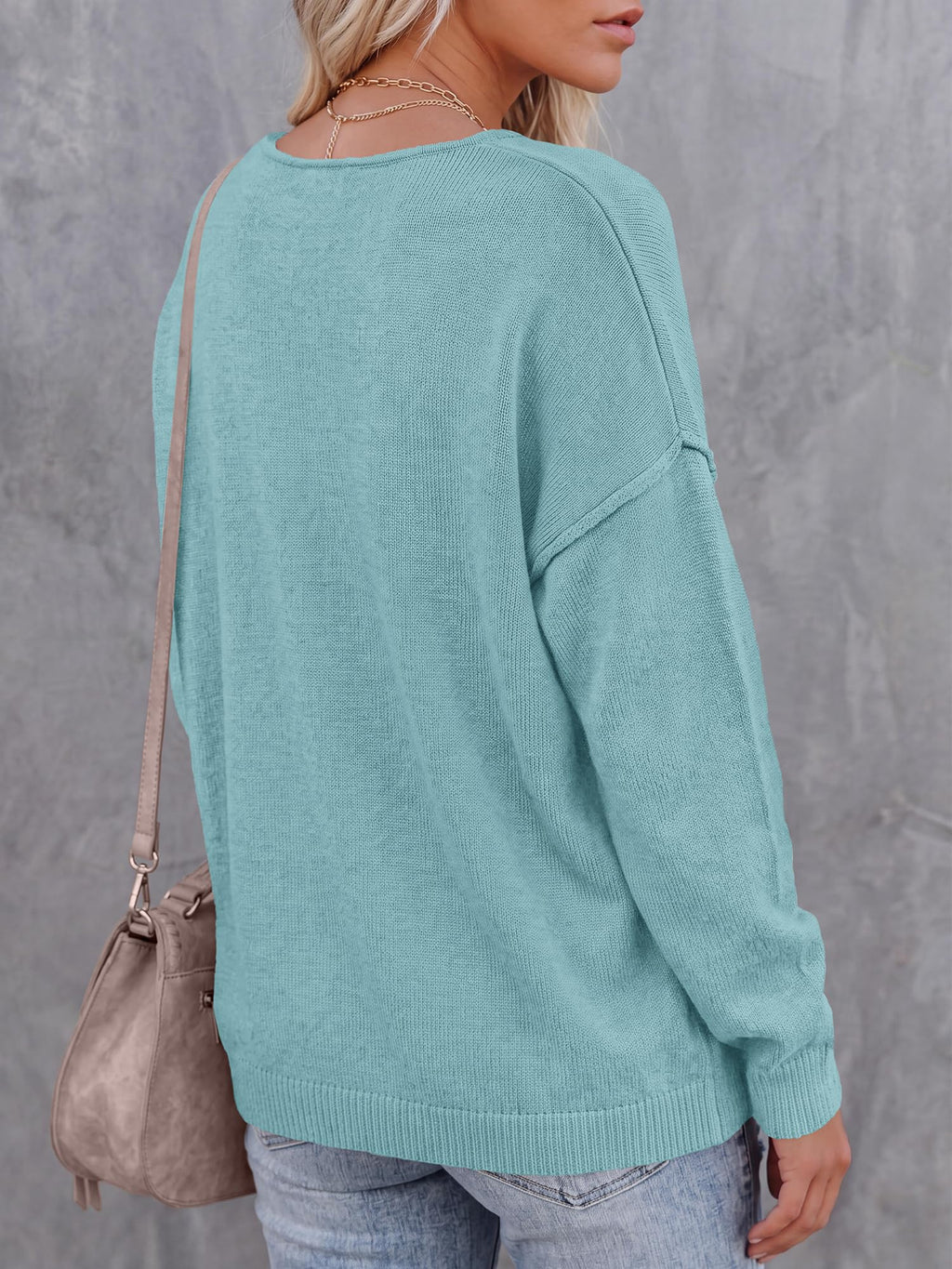BTFBM Women's Loose Knitted Casual Sweaters | V Neck,Long Sleeve Sweater,Slouchy Pullover Tops,Fall Winter Clothes