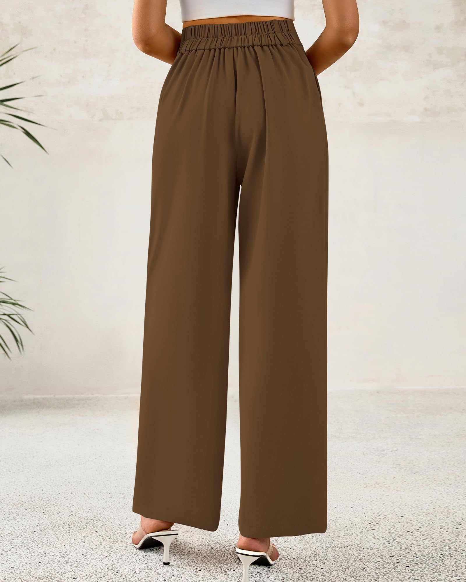 BTFBM Women Wide Leg Dress Pants High Waisted Button Pleated Business Casual Trousers Office Work Palazzo Pants