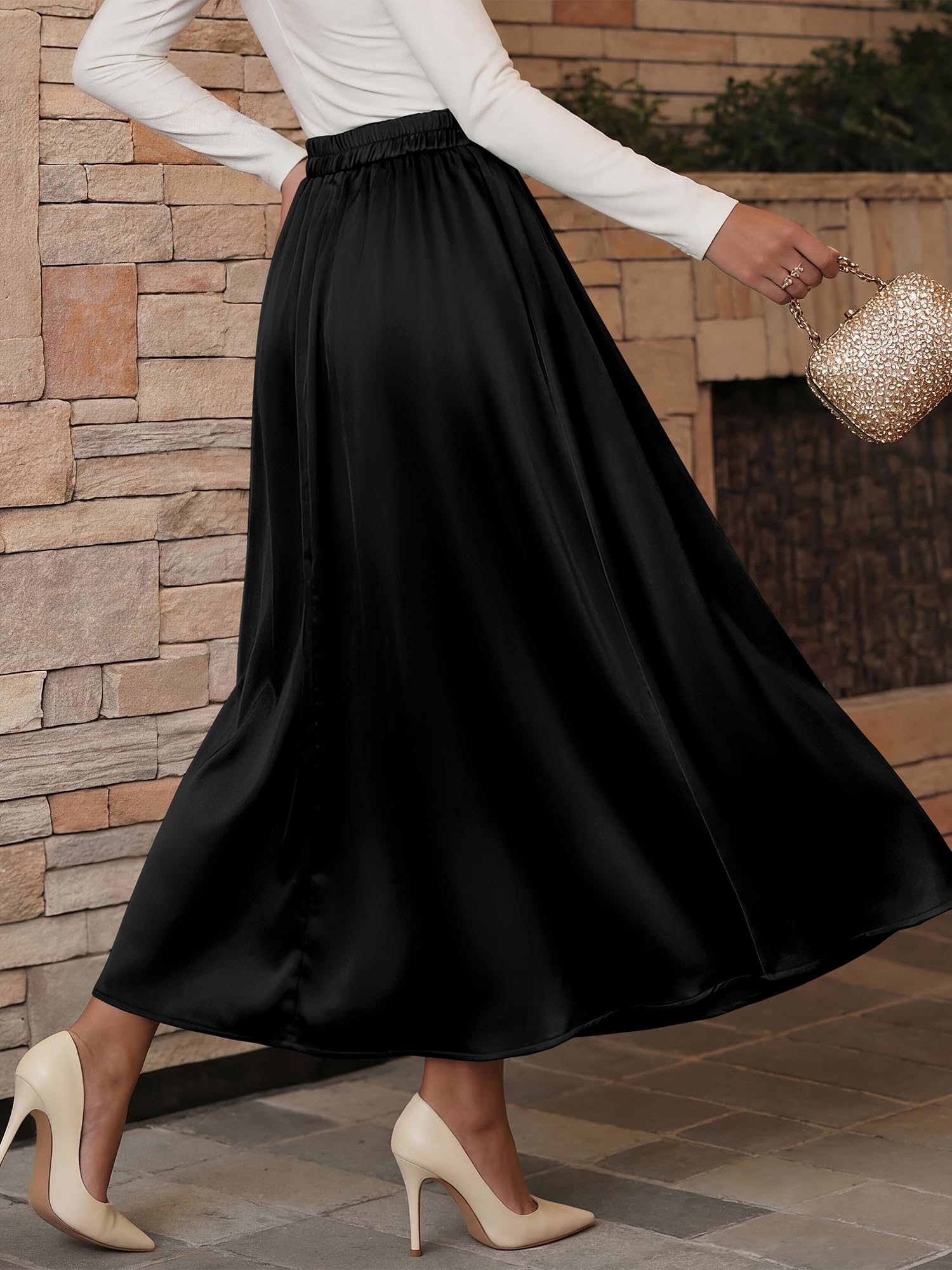 BTFBM Satin Skirts for Women Summer Elegant Flowy A-Line Cocktail Formal Silk Spring Maxi Skirt Night Out Outfits
