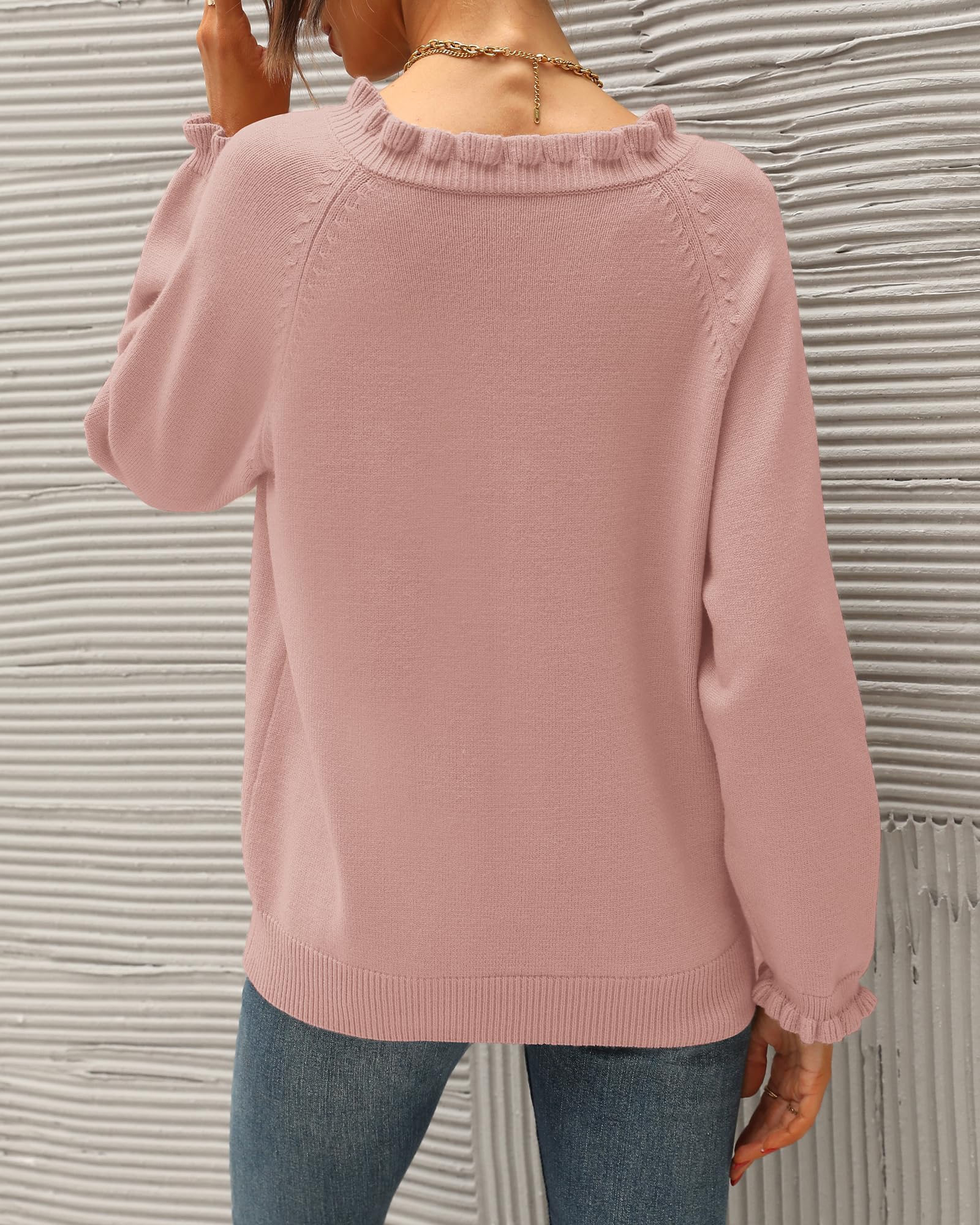 FreshPretty Womens Sweaters Fall Winter Clothes Long Sleeve Button Down Ruffle Crew Neck Casual Knitted Pullover Tops