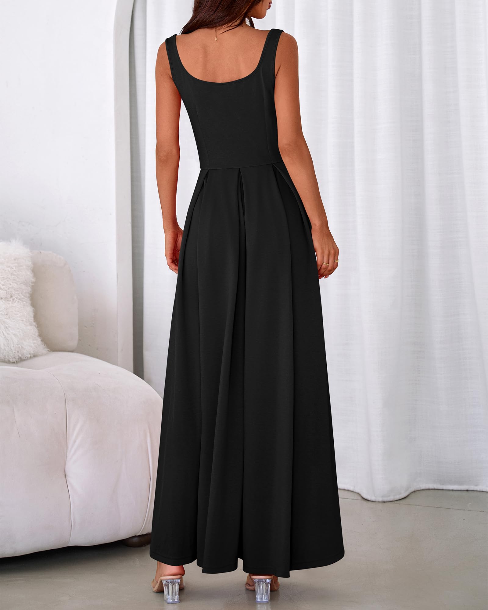 BTFBM Women Summer Square Neck Maxi Dress Spring Elegant Classy Sleeveless Formal Wedding Guest Cocktail Dresses