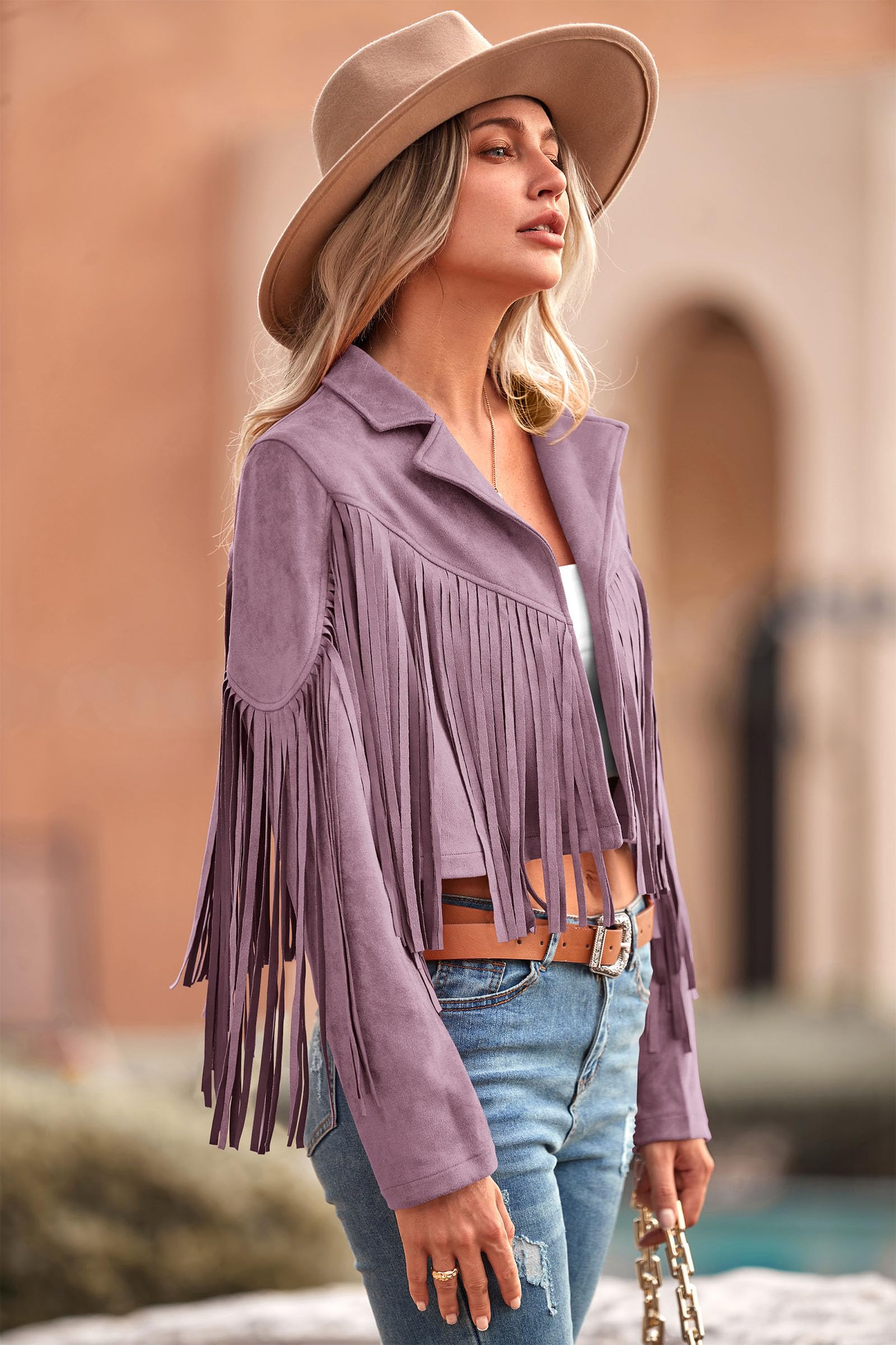PRETTYGARDEN Women's Fringe Faux Suede Leather Jackets Fall Fashion Tassel Motorcycle Cropped Coats