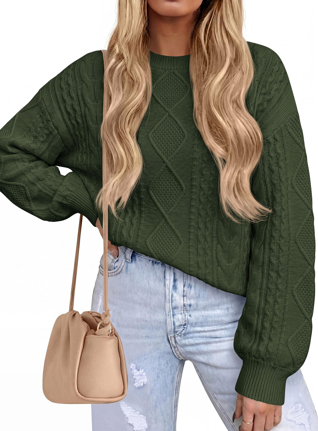 PRETTYGARDEN Women's Crewneck Cable Knit Sweater Pullover Tops Soft Luxury,Long Sleeve Sweaters,Chunky Texture,Fall Outfits,Warm Layering,Daily Wear,Work Holiday,Winter Going out Top