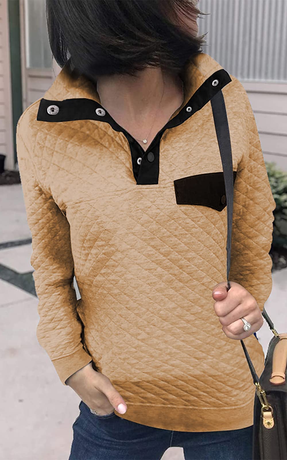 BTFBM Women Fashion Quilted Pattern Lightweight Zipper Long Sleeve Plain Casual Ladies Sweatshirts Pullovers Shirts Tops