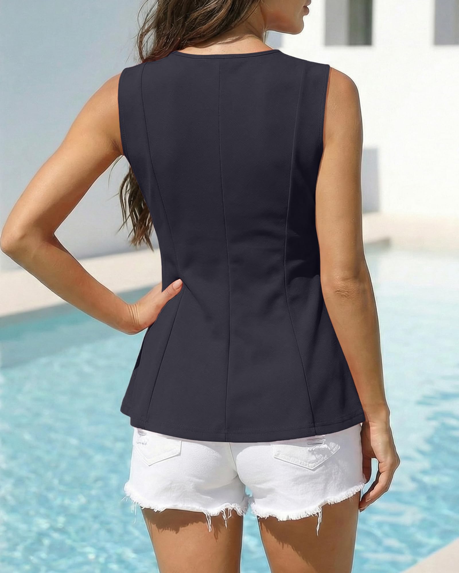 BTFBM Womens Summer Tops Business Casual Outfits Crew Neck Sleeveless Shirts Slim Fit Peplum Tank Top
