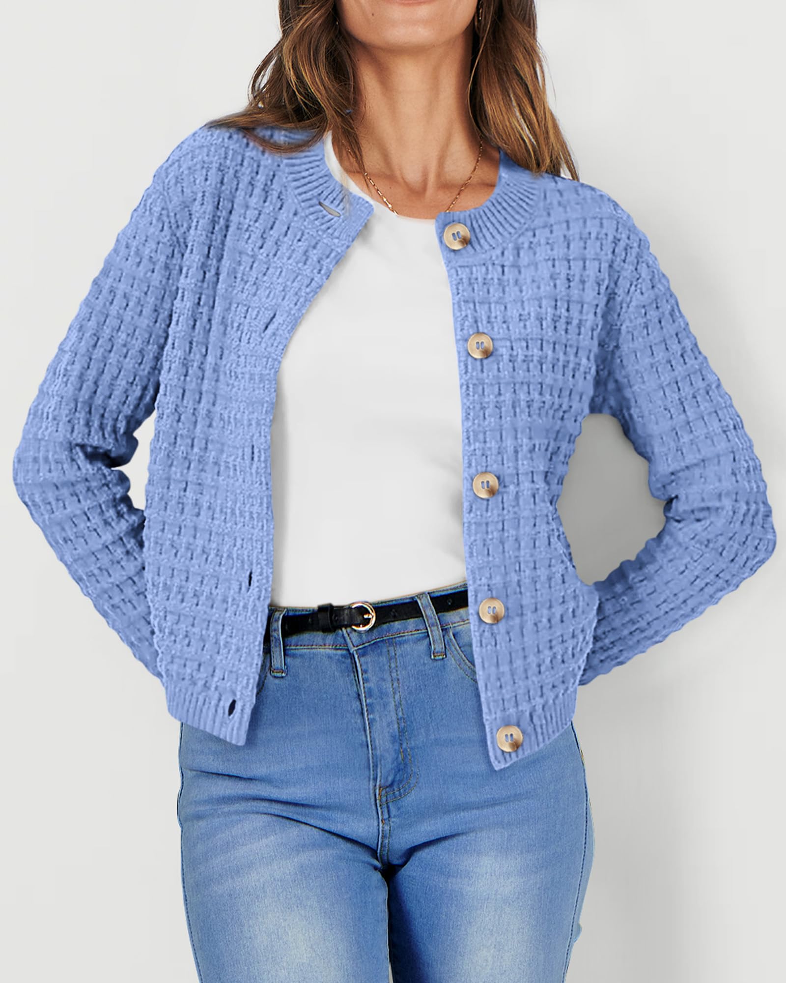 PRETTYGARDEN Women's Knit Cardigan Sweaters Casual Long Sleeve Open Front Button Down Trendy Jackets Outerwear