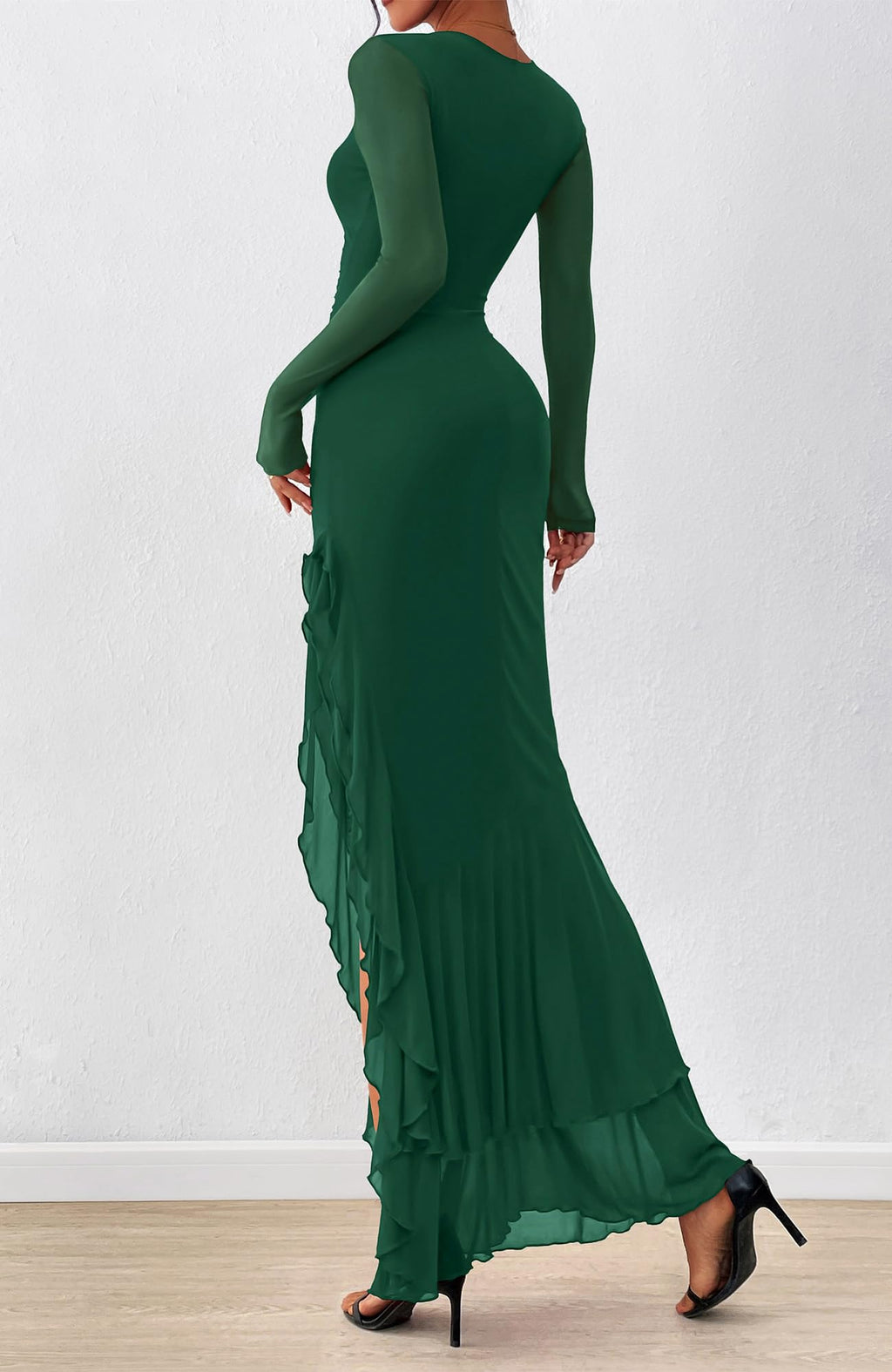 BTFBM Women's Maxi Dresses Fall Long Sleeve Wedding Guest Dress Mesh,Ruched,Bodycon,High Split,Solid Color,Ruffle, Mermaid,Cocktail Dresses,Prom,Party,Homecoming Dress,Fall Outfits