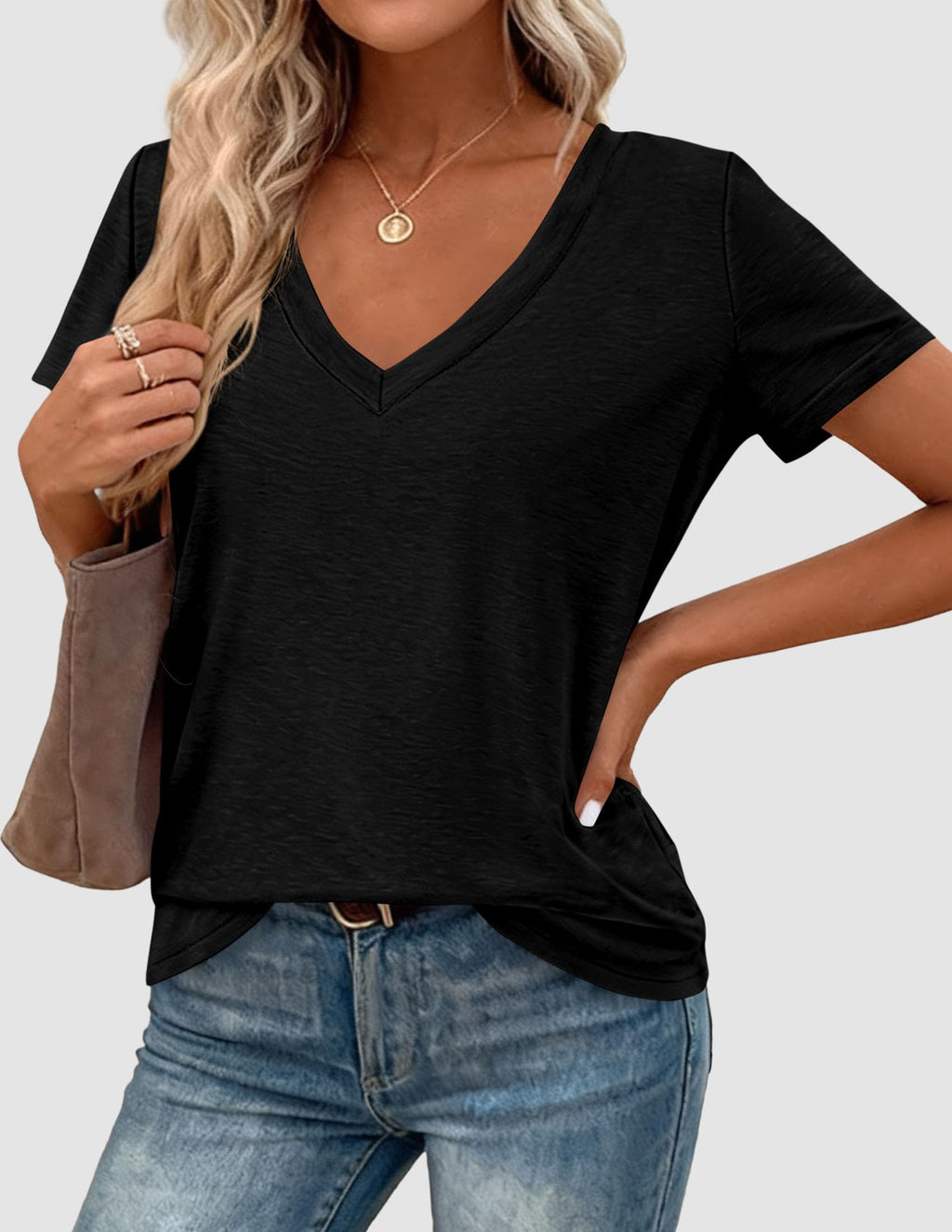 PRETTYGARDEN Womens Tops Short Sleeve Oversized Tshirts Shirts Summer Casual V Neck Loose Basic Tees Spring Tunic Blouse
