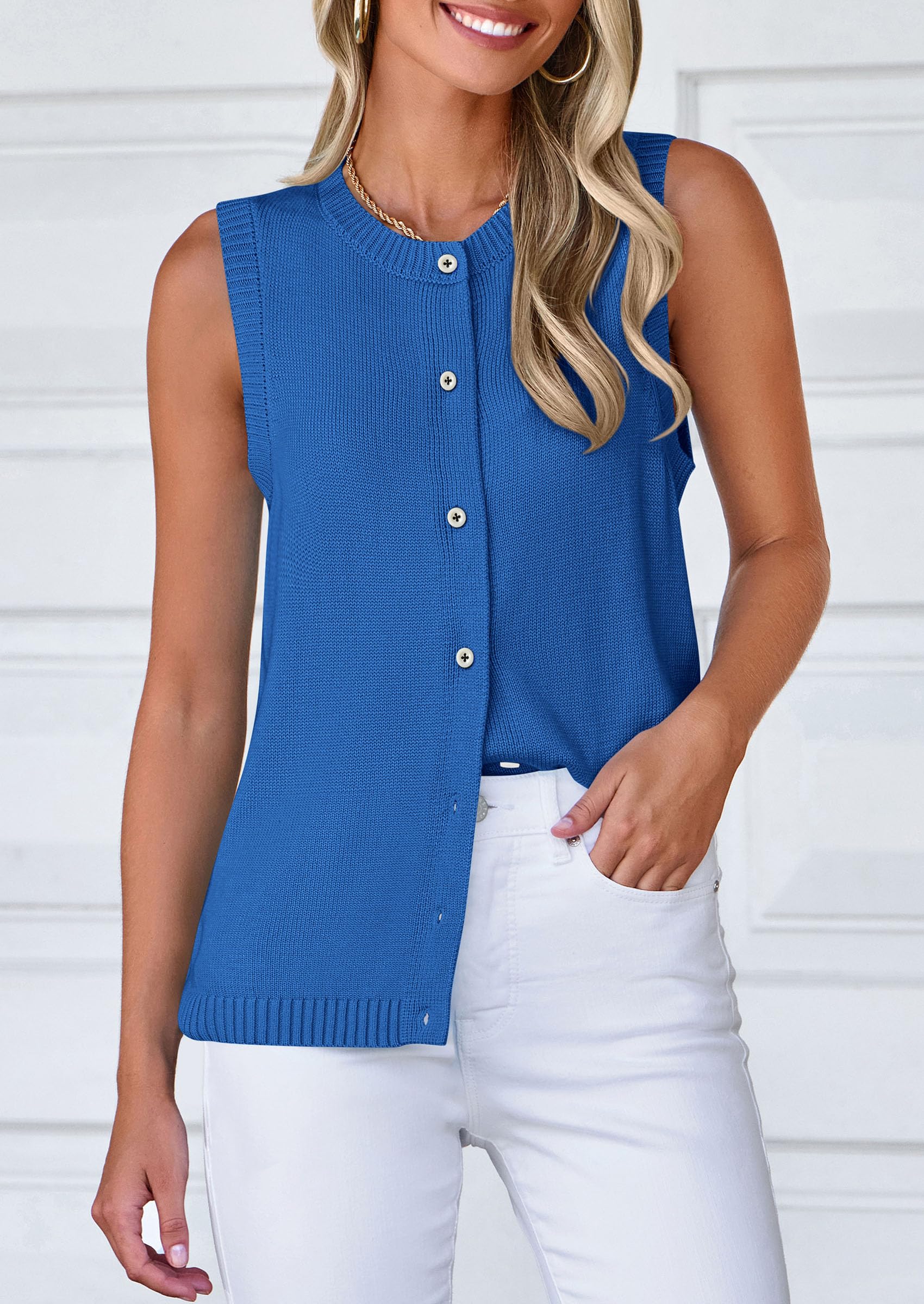 PRETTYGARDEN Sweater Vest Tops for Women Lightweight Summer Cardigan Sleeveless Button Up Knit Casual Spring Clothes