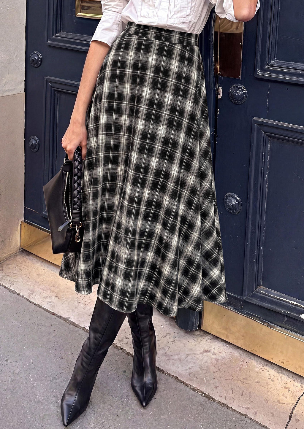 PRETTYGARDEN Women's Plaid High Waisted A-Line Midi Skirts