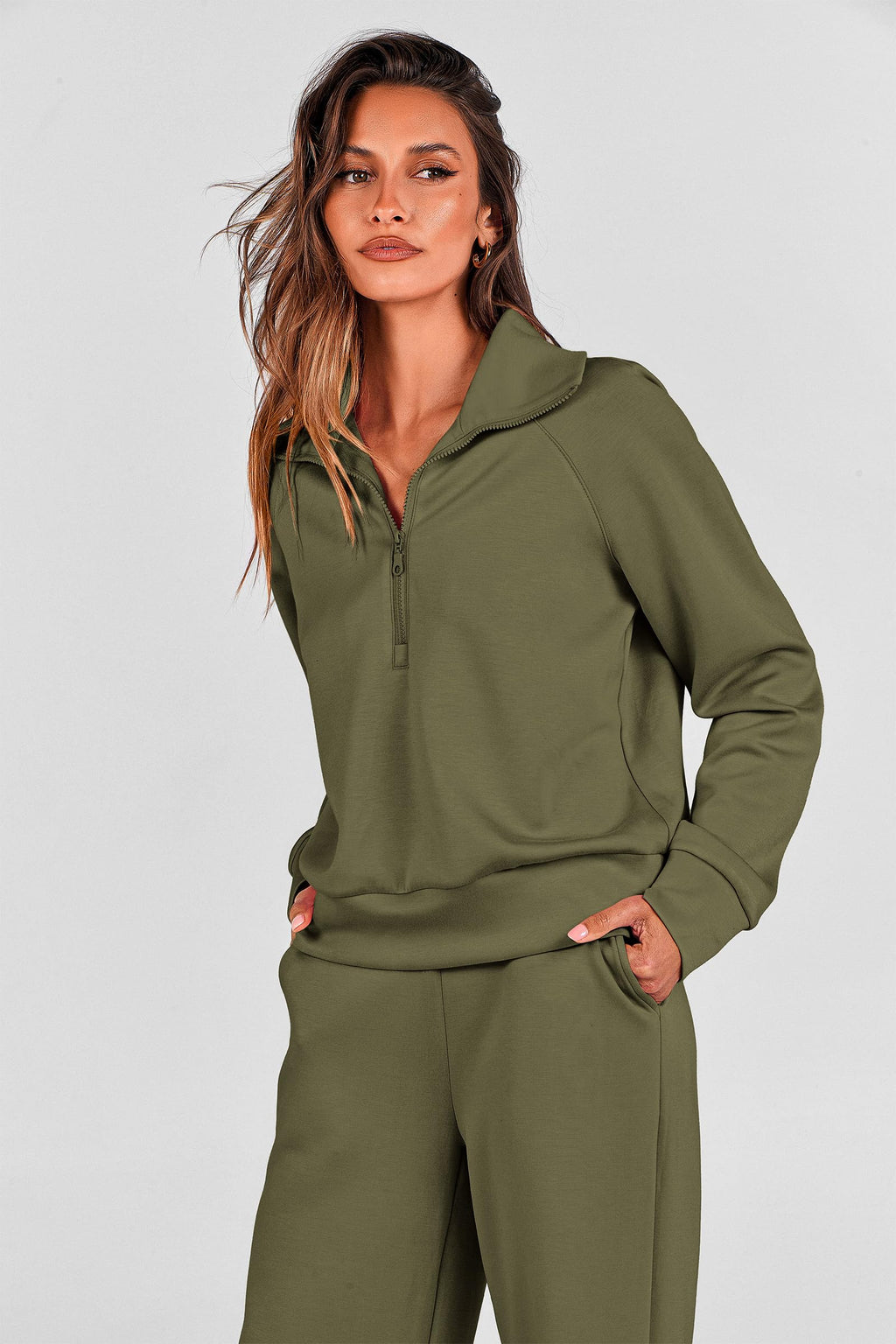 PRETTYGARDEN Women's 2 Piece Outfits Casual Lapel Half Zip Sweatshirts and Wide Leg Pants Tracksuit Sets