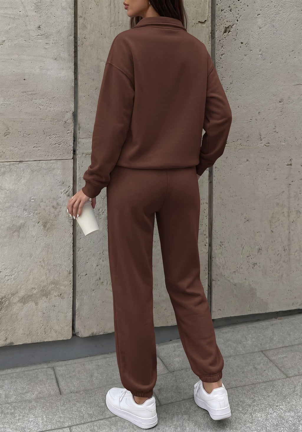 BTFBM Womens 2 Piece Outfits Sweatsuit Fleece Lounge Sets Quarter Zip Pullover Sweatshirt,Baggy Jogger Sweatpants,Fall Fashion Clothing,Airport Travel Matching Sweat Set