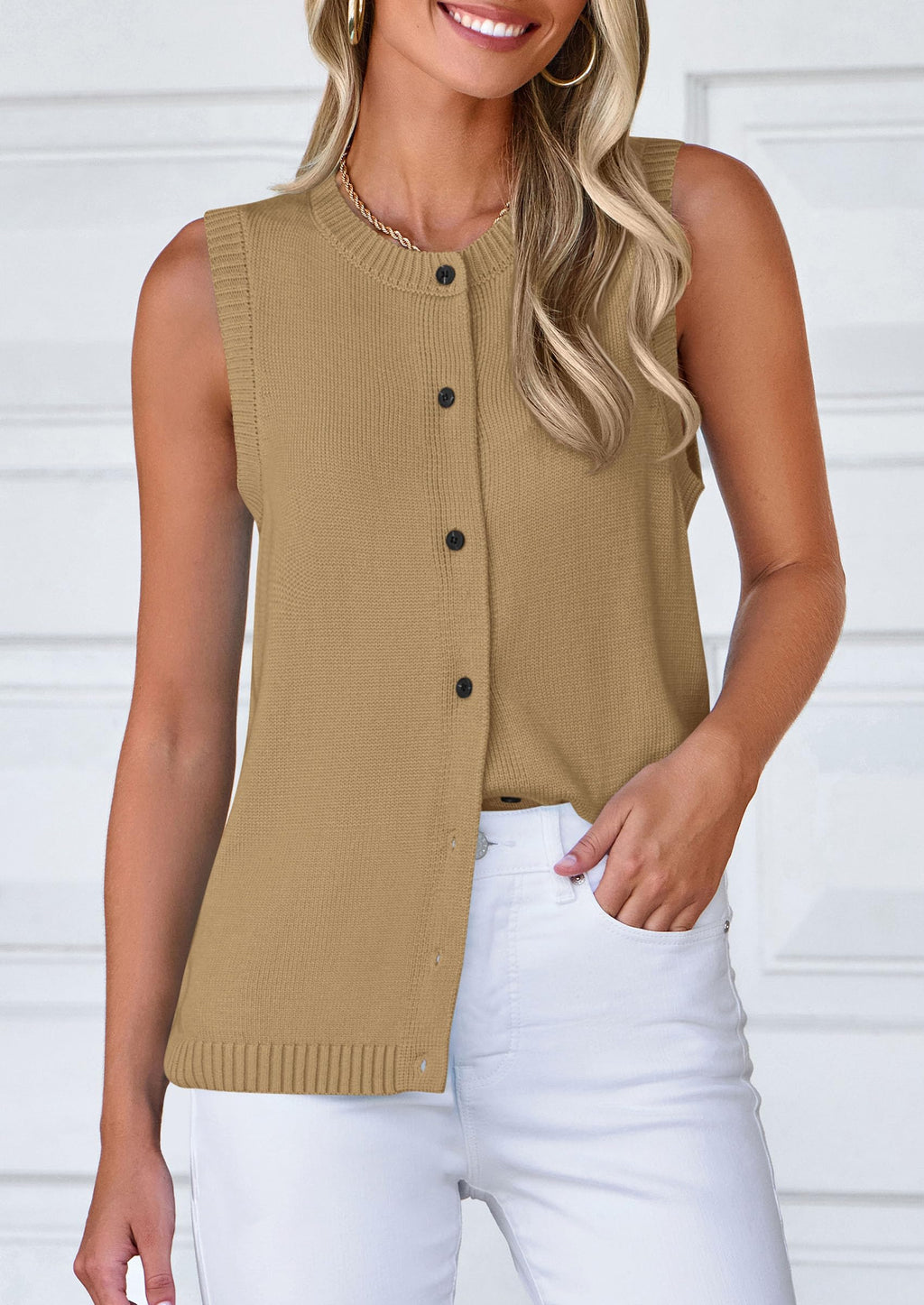 PRETTYGARDEN Sweater Vest Tops for Women Lightweight Summer Cardigan Sleeveless Button Up Knit Casual Spring Clothes