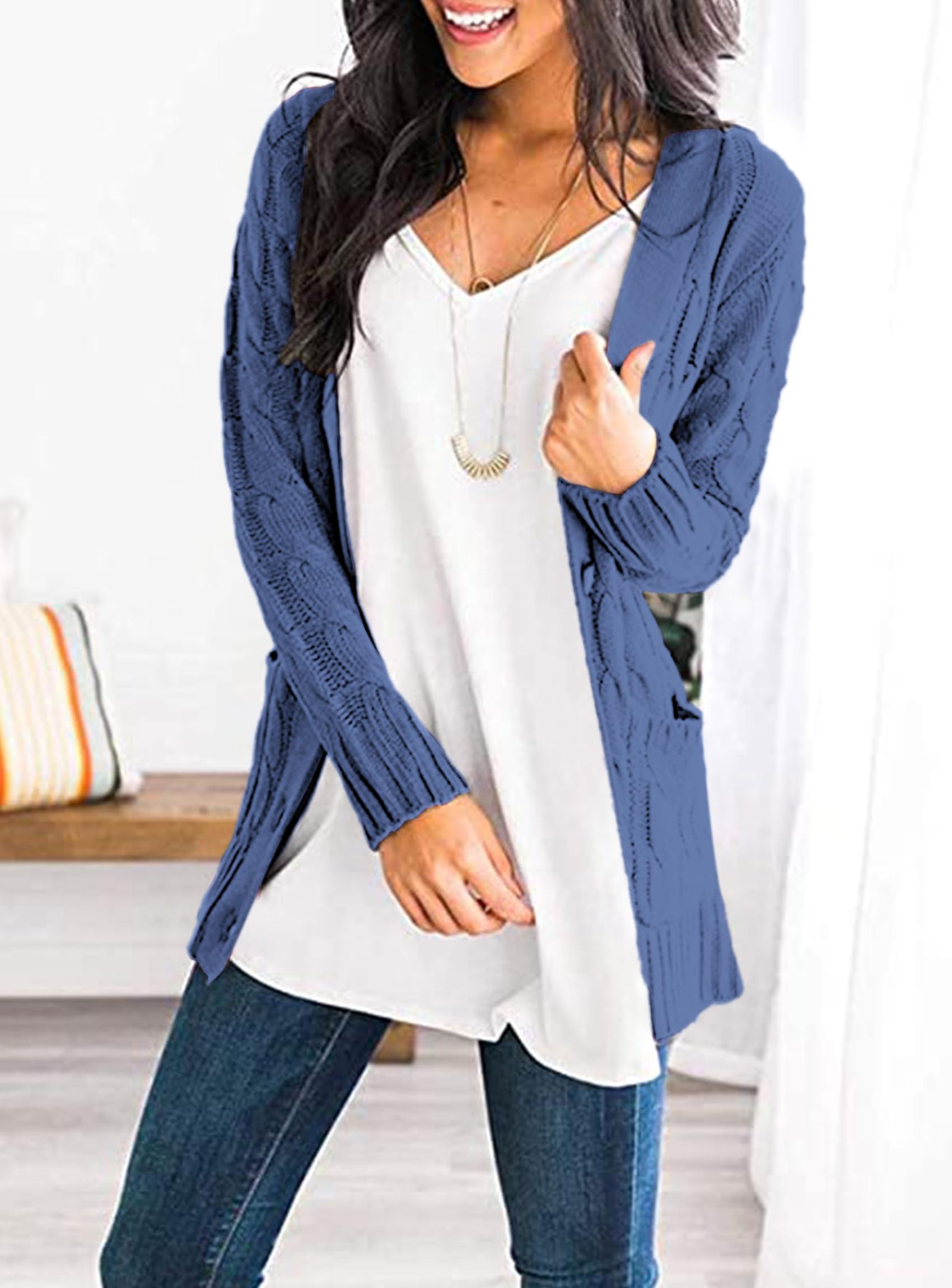 PRETTYGARDEN Women's Open Front Cardigan Sweaters Fall Fashion Button Down Cable Knit Chunky Winter Clothing Outerwear Coats