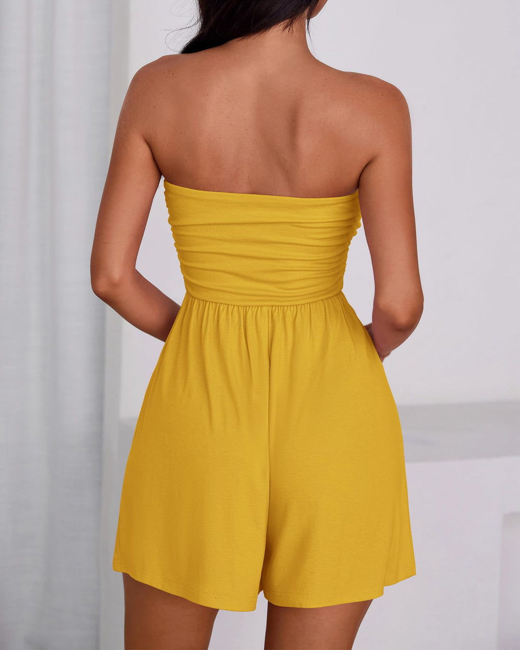 BTFBM Womens Romper Spring Summer Strapless Tube Tops Beach Vacation Clothes Boho Loose Shorts Jumpsuits Pockets
