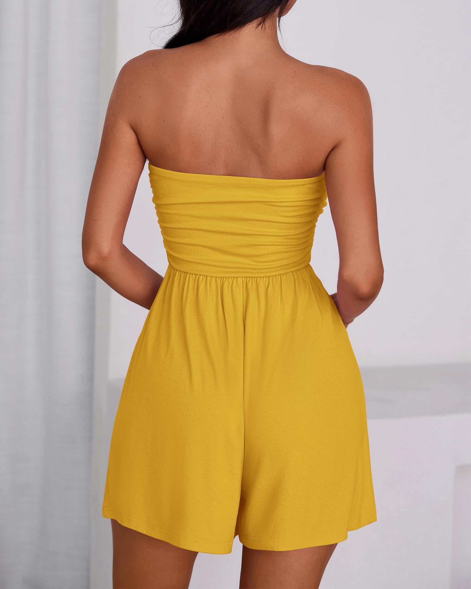 BTFBM Womens Romper Spring Summer Strapless Tube Tops Beach Vacation Clothes Boho Loose Shorts Jumpsuits Pockets