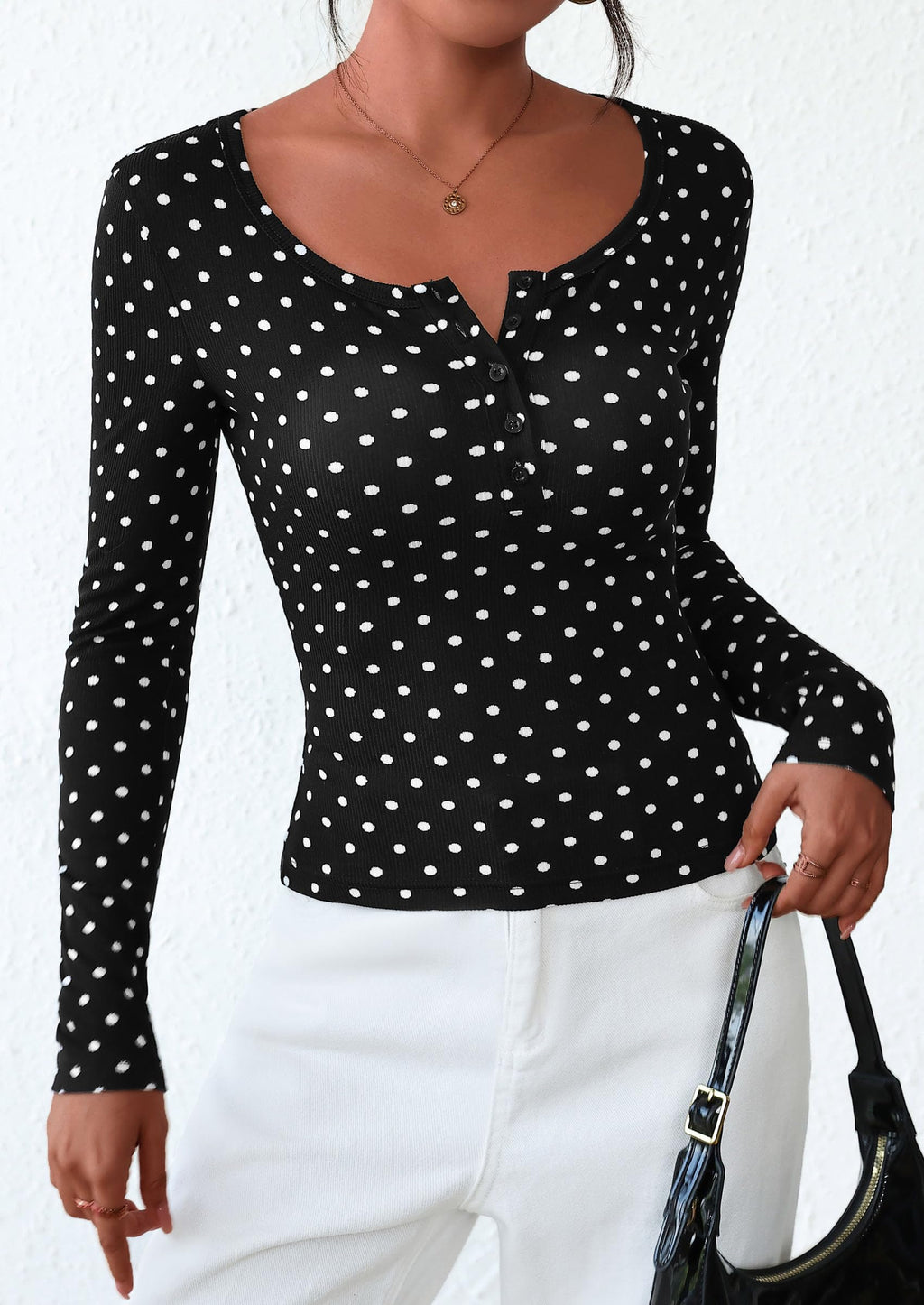 PRETTYGARDEN Women's Fall Long Sleeve Henley T Shirts Button Ribbed Knit Slim Fit Basic Tops Blouse Casual Outfits