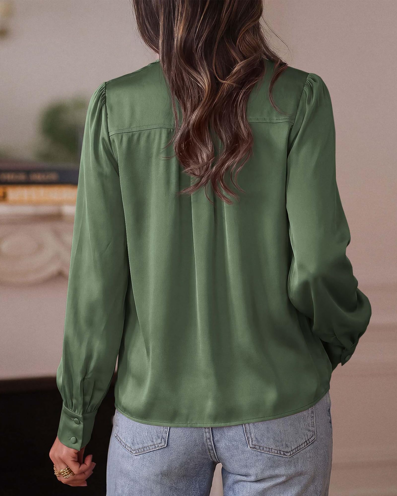 BTFBM Satin Blouses for Women Dressy Casual | Lightweight,V Neck,Long Sleeve Tops,Going Out Outfits,Fall Fashion Clothing