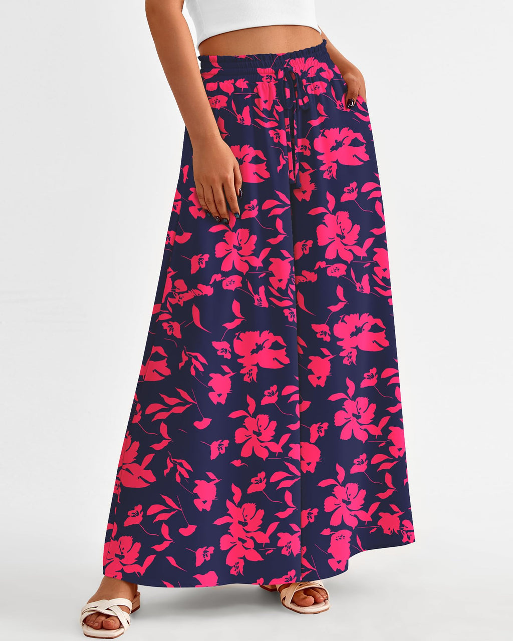 BTFBM Women Casual High Waist Wide Leg Pants Spring Summer Long Palazzo Pants Pocket Lounge Beach Vacation Clothes