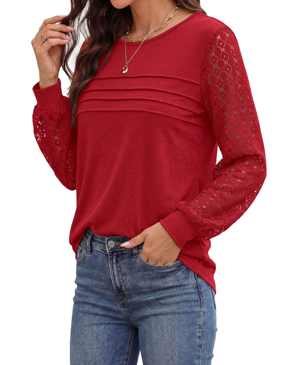 BTFBM Women's Long Sleeve Shirts Dressy Lace Fall Tops Trendy Business Casual T-Shirts Cute Work Outfits Blouses