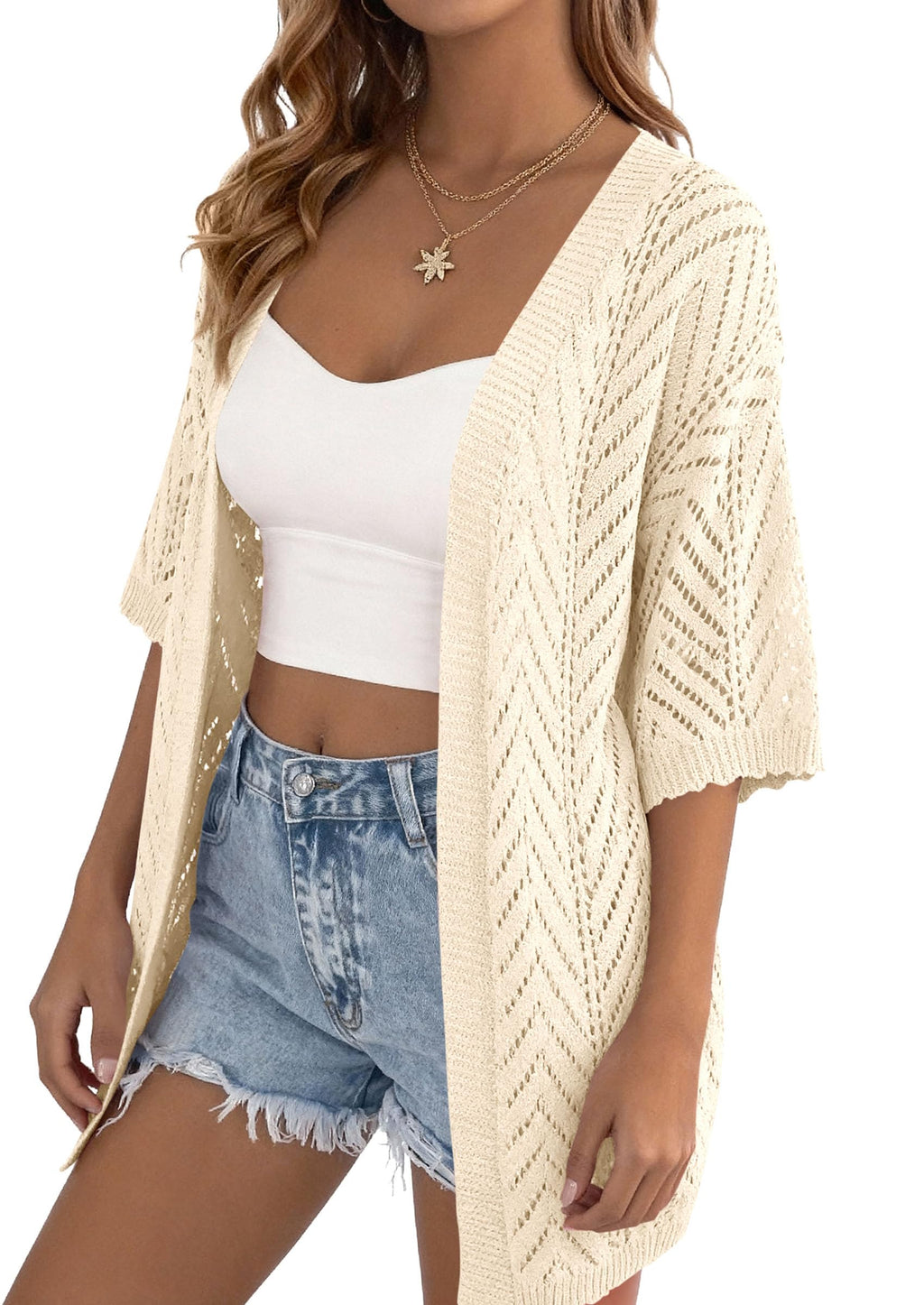 PRETTYGARDEN Women's Lightweight Summer Cardigans Short Sleeve Knit Crochet Coverups Spring Boho Beach Vacation Clothes