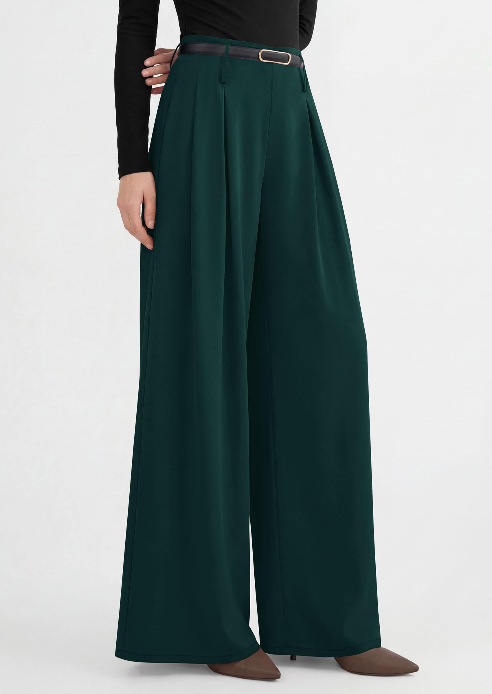 PRETTYGARDEN Womens Spring Wide Leg Trousers High Elastic Waist Loose Pleated Long Flowy Palazzo Work Pants with Pockets