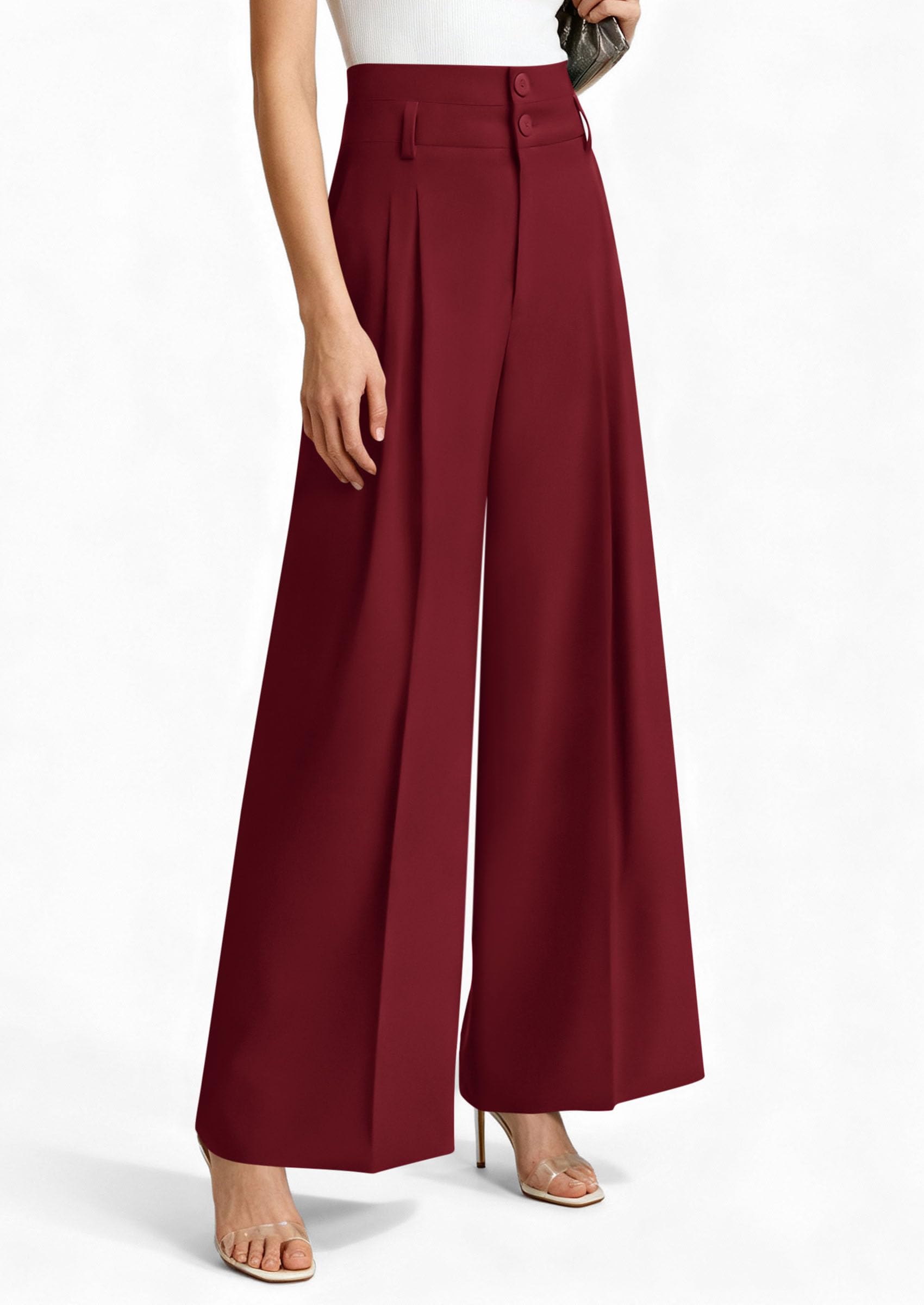 PRETTYGARDEN Womens Spring Wide Leg Palazzo Pants Trendy Loose Button High Waist Pleated Work Business Casual Trousers