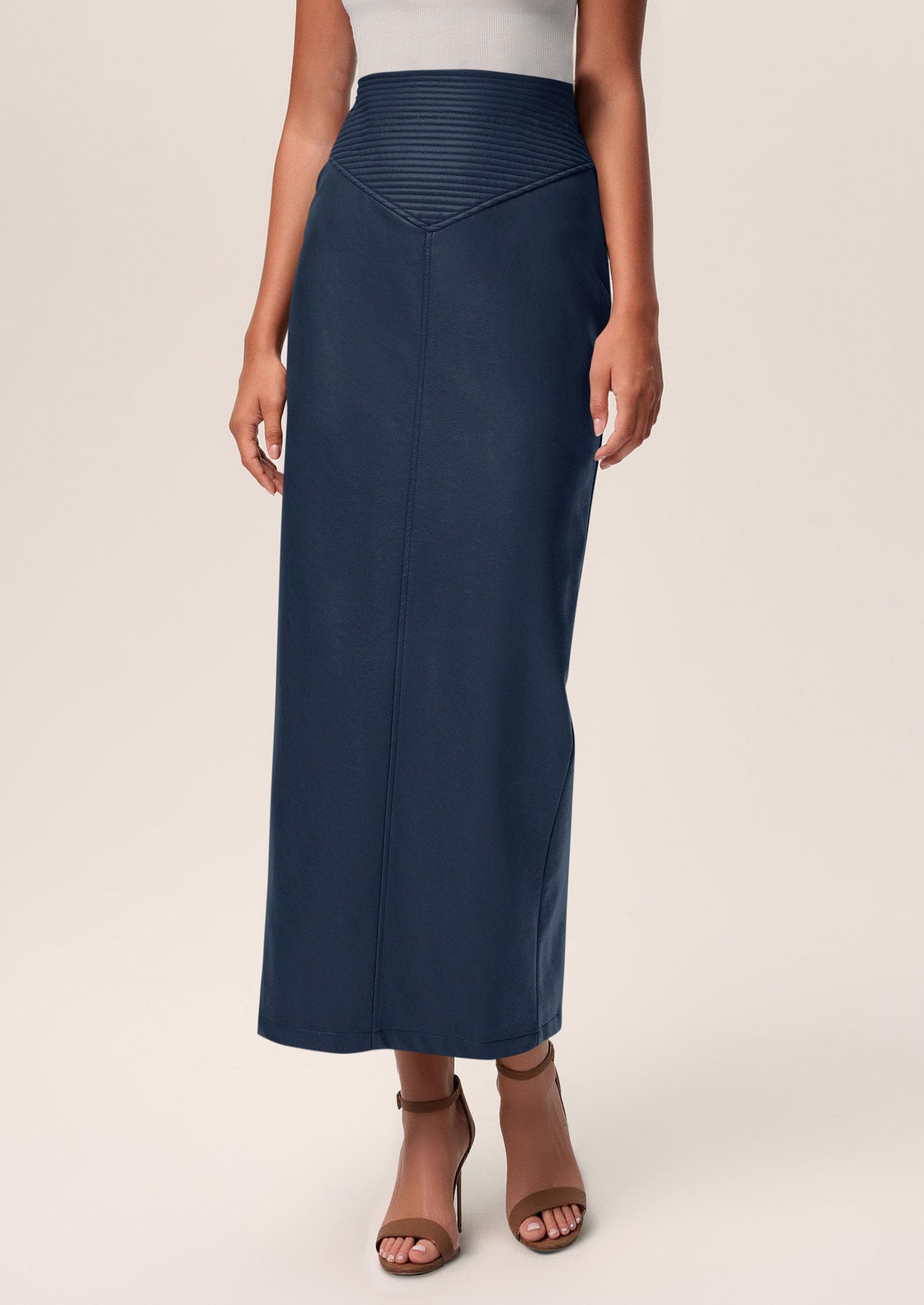 PRETTYGARDEN Long Skirts for Women Fall Fashion Clothing Faux Leather High Waist Dressy Casual Slit Pencil Maxi Skirt