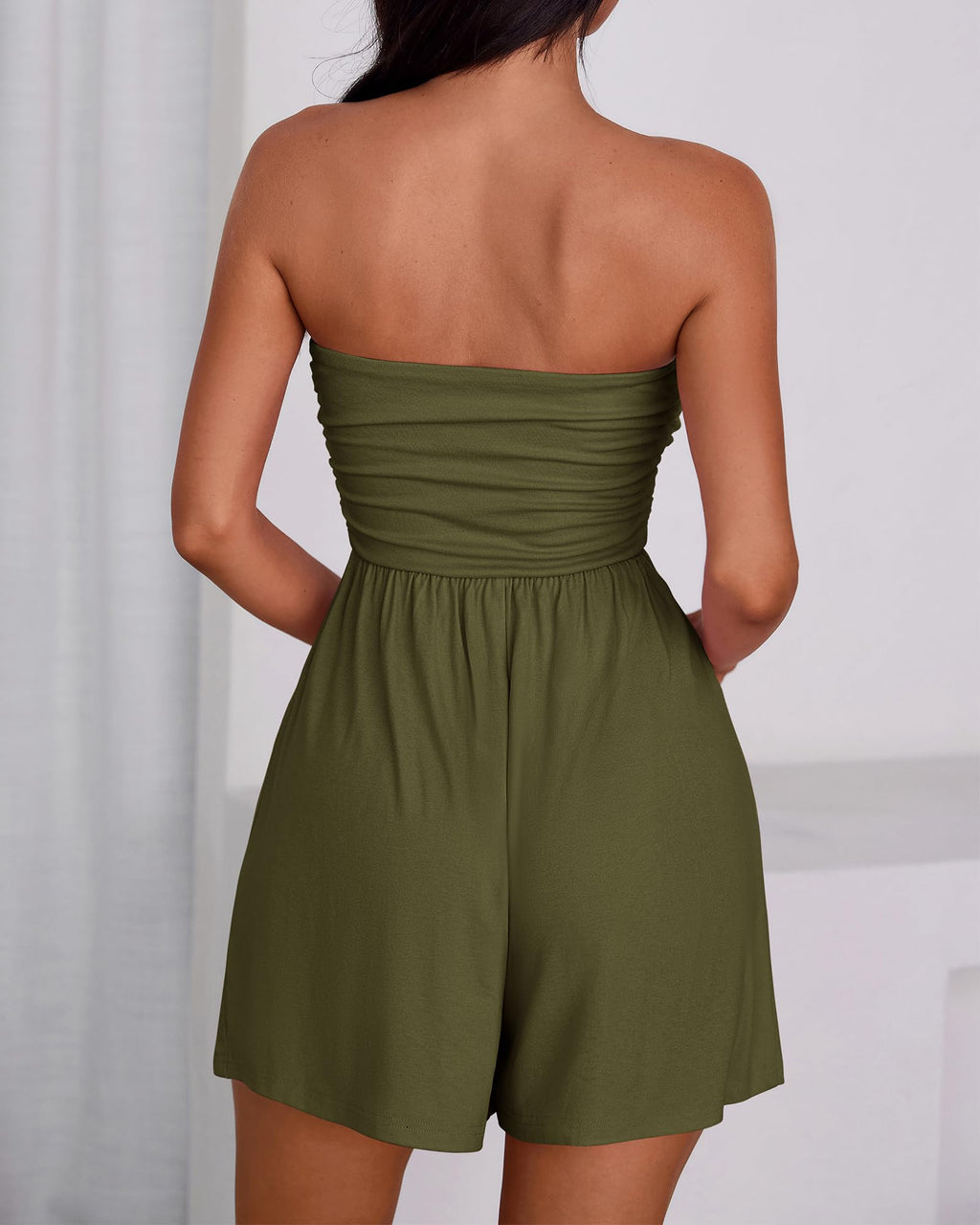 BTFBM Womens Romper Spring Summer Strapless Tube Tops Beach Vacation Clothes Boho Loose Shorts Jumpsuits Pockets