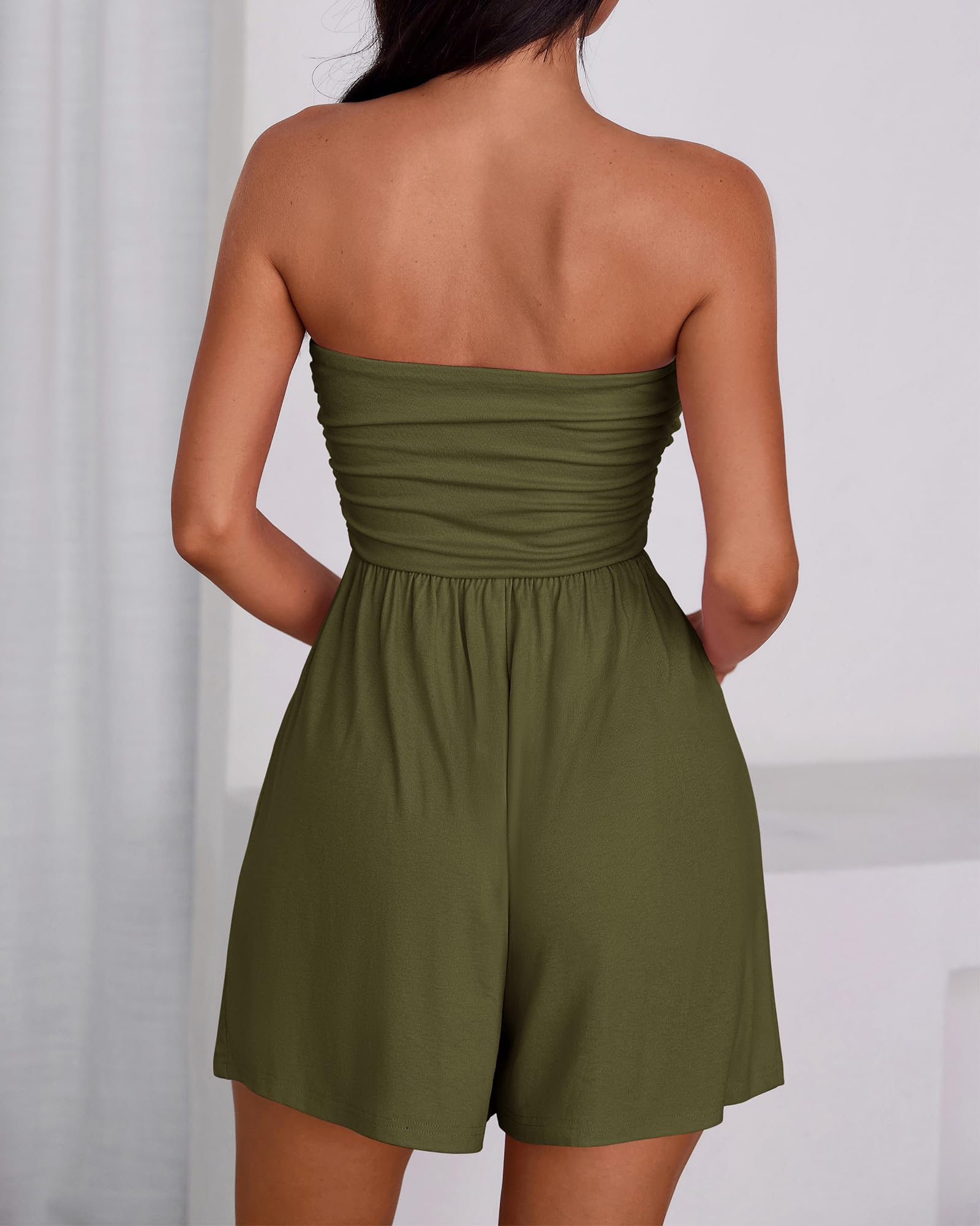 BTFBM Womens Romper Spring Summer Strapless Tube Tops Beach Vacation Clothes Boho Loose Shorts Jumpsuits Pockets
