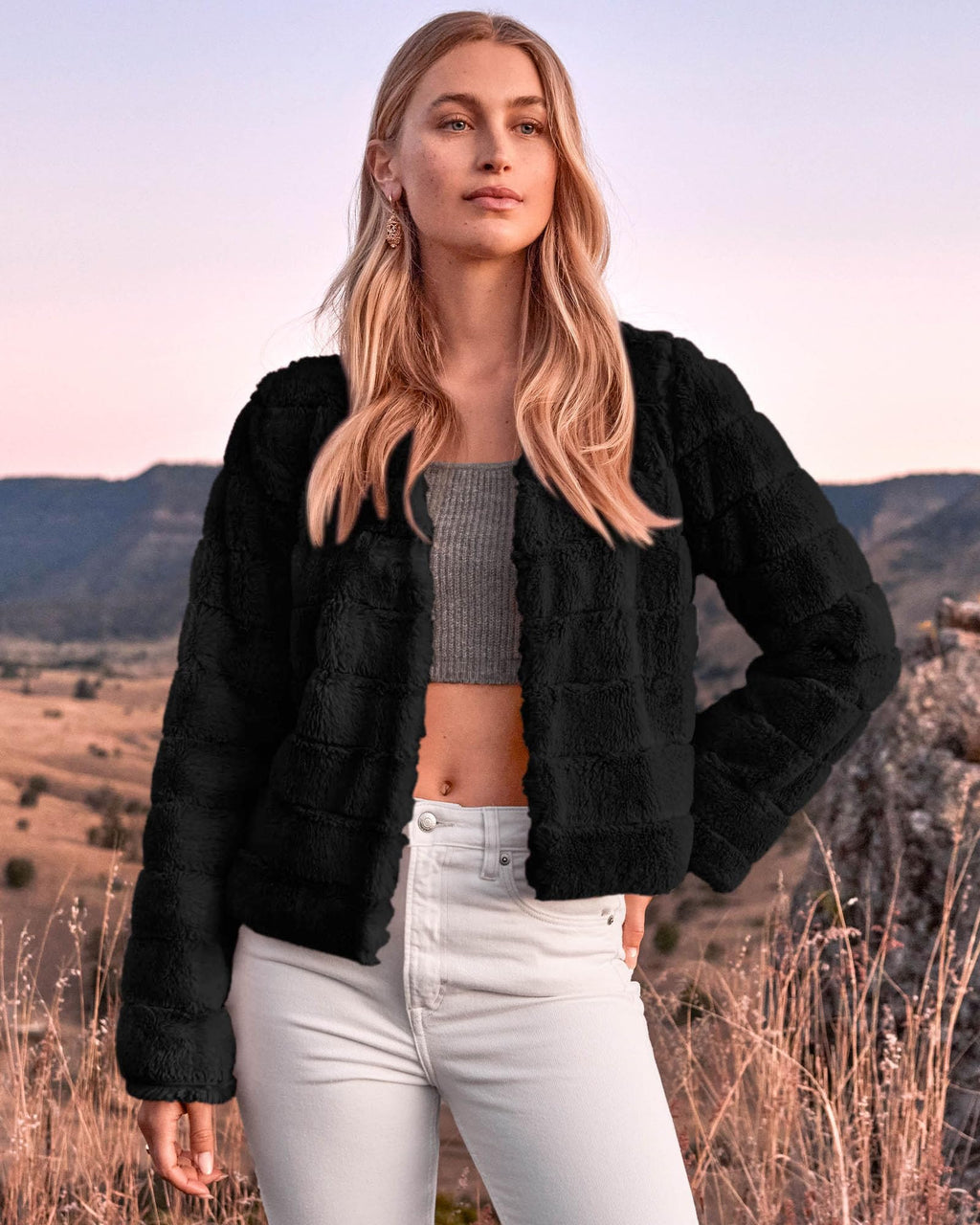 FreshPretty Winter Coats For Women Faux Fur Jacket Soft Long Sleeve Fluffy Open Front Outerwear Fall Outfits